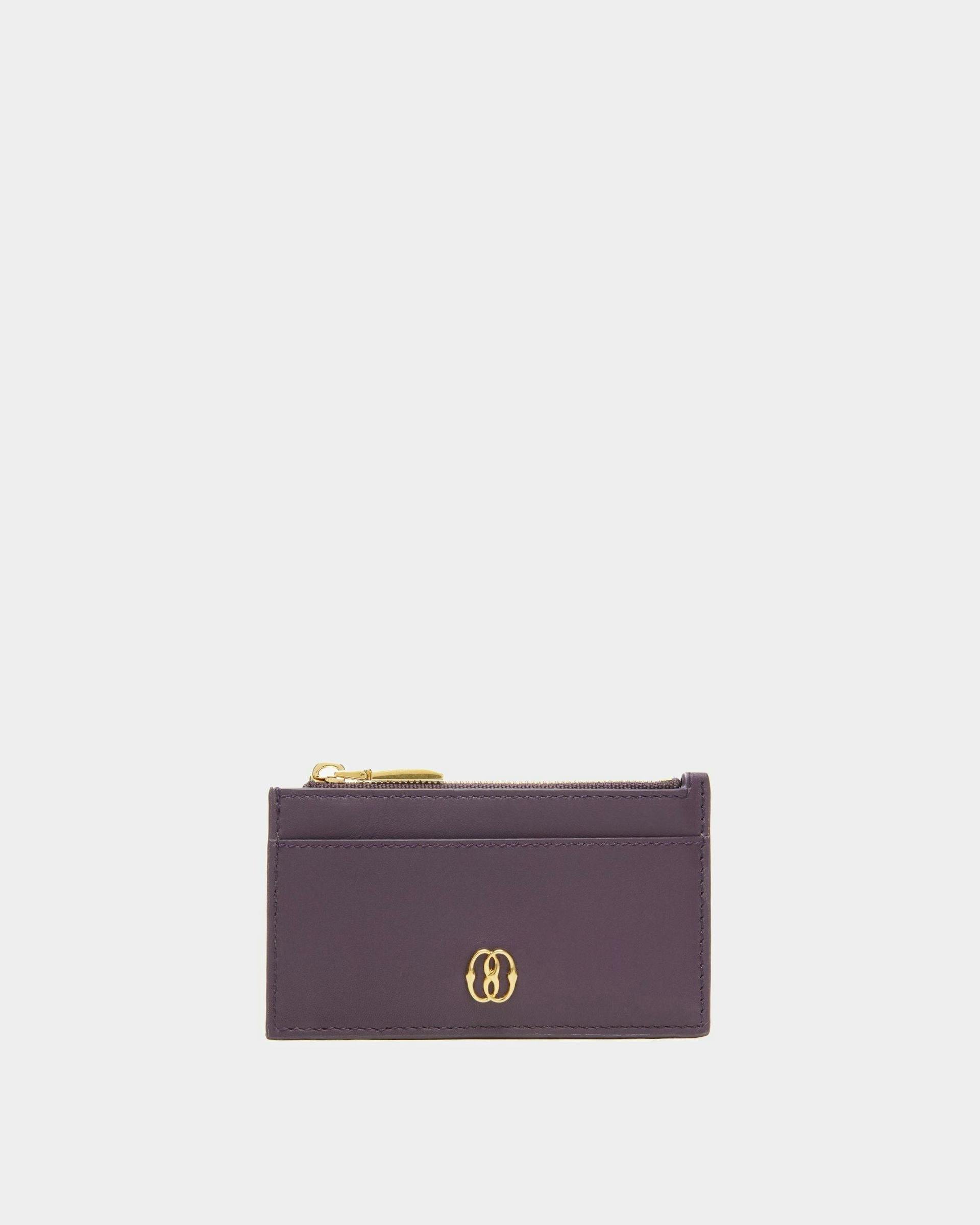 Emblem Business Card Holder In Orchid Leather - Women's - Bally - 01