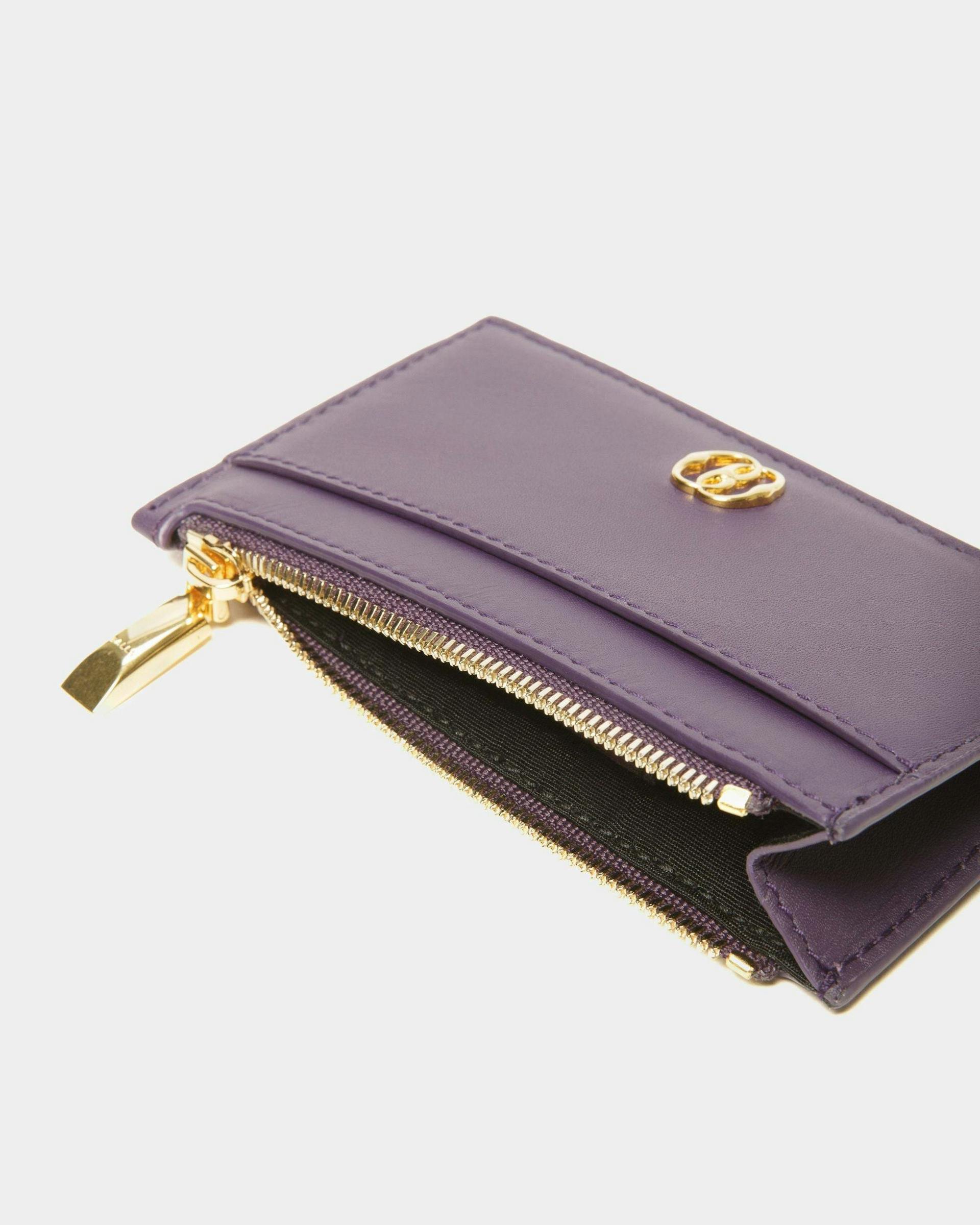 Emblem Business Card Holder In Orchid Leather - Women's - Bally - 04