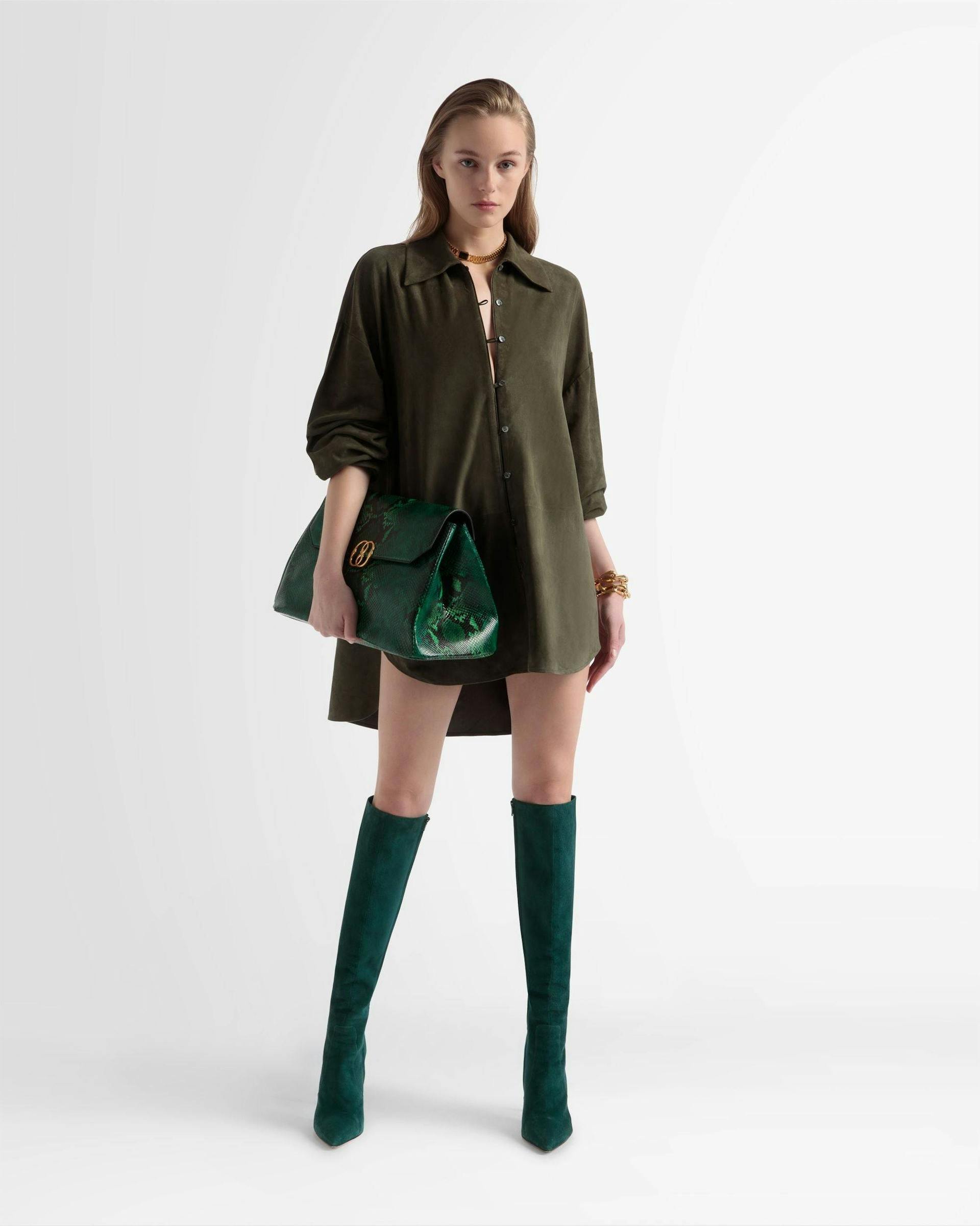 Oversized Leather Shirt In Green - Women's - Bally - 01