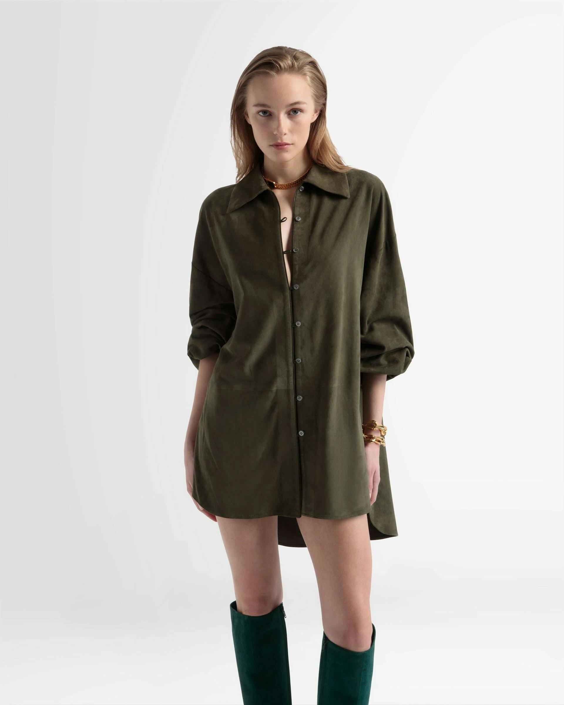 Oversized Leather Shirt In Green - Women's - Bally - 02