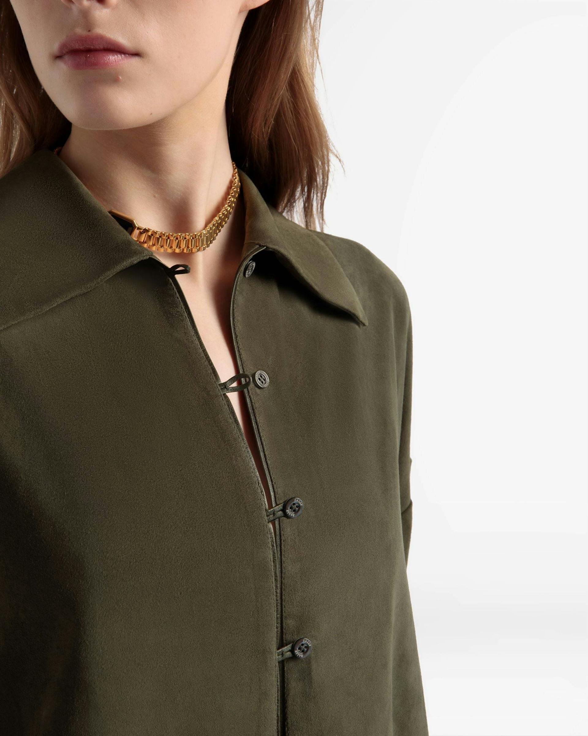 Oversized Leather Shirt In Green - Women's - Bally - 03