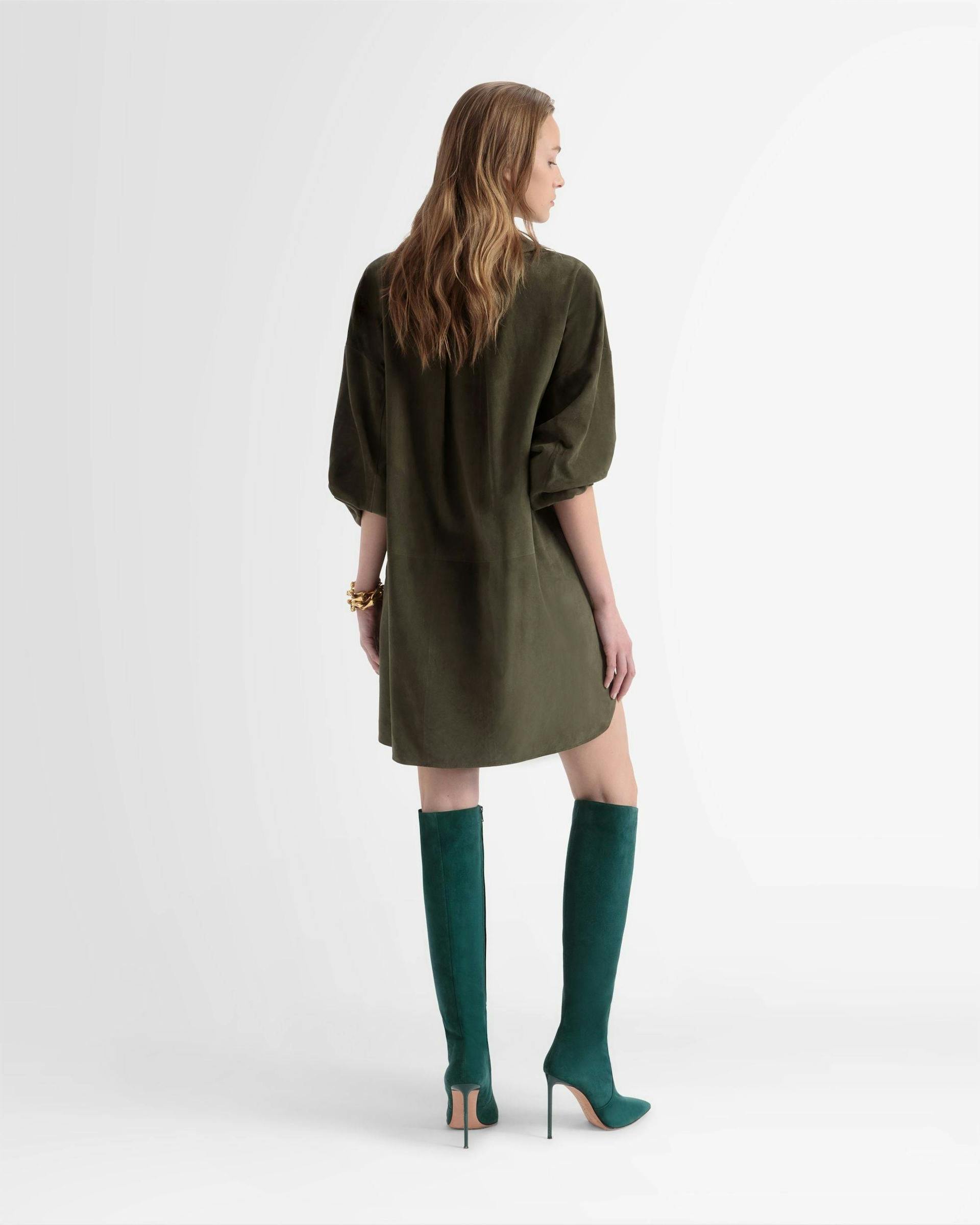 Oversized Leather Shirt In Green - Women's - Bally - 05