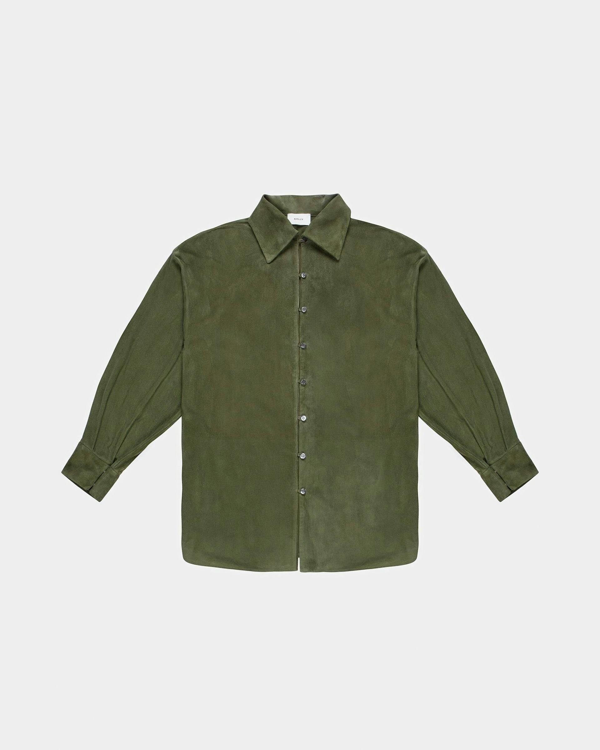 Oversized Leather Shirt In Green - Women's - Bally - 06