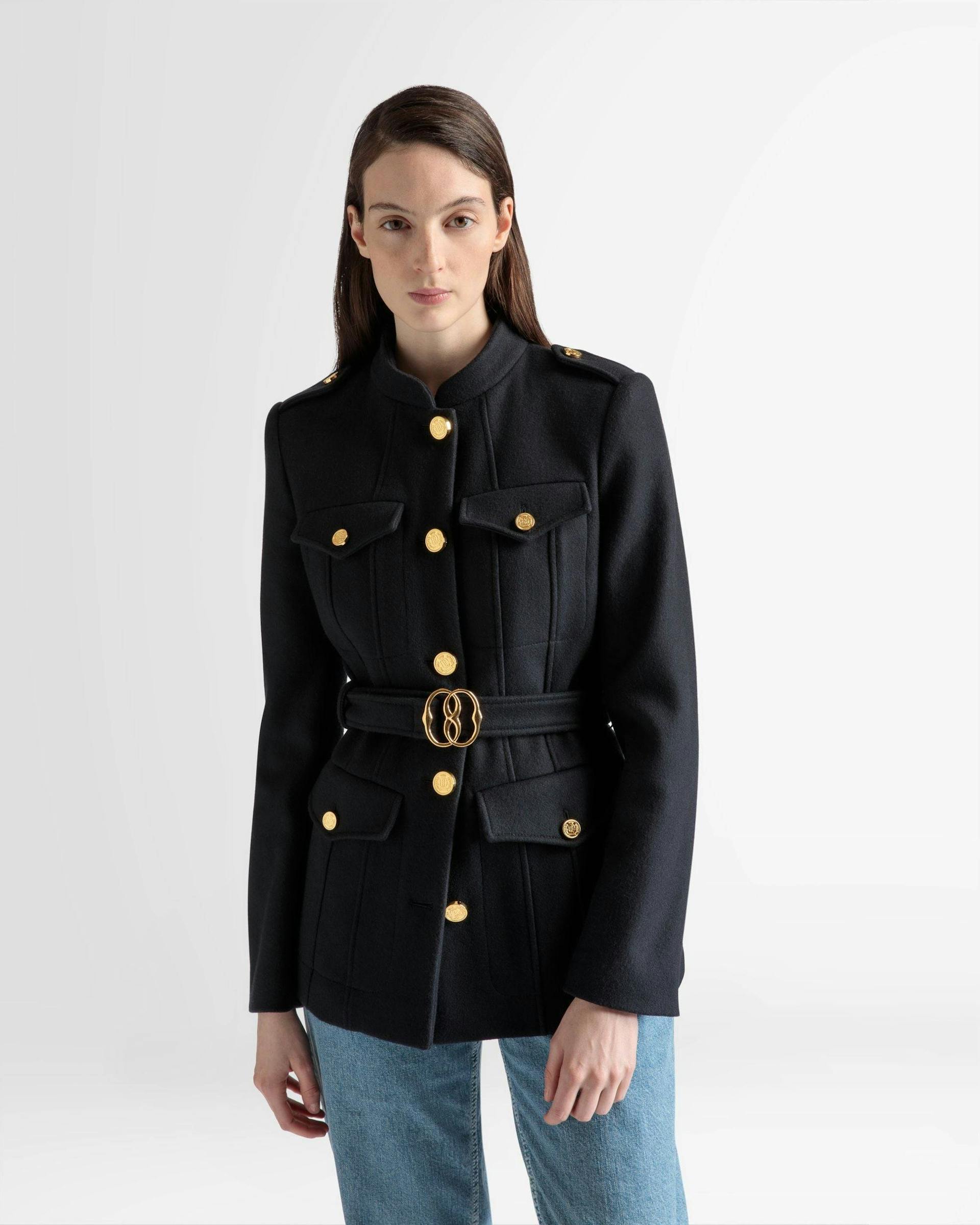 Belted Jacket In Navy Wool - Women's - Bally - 03