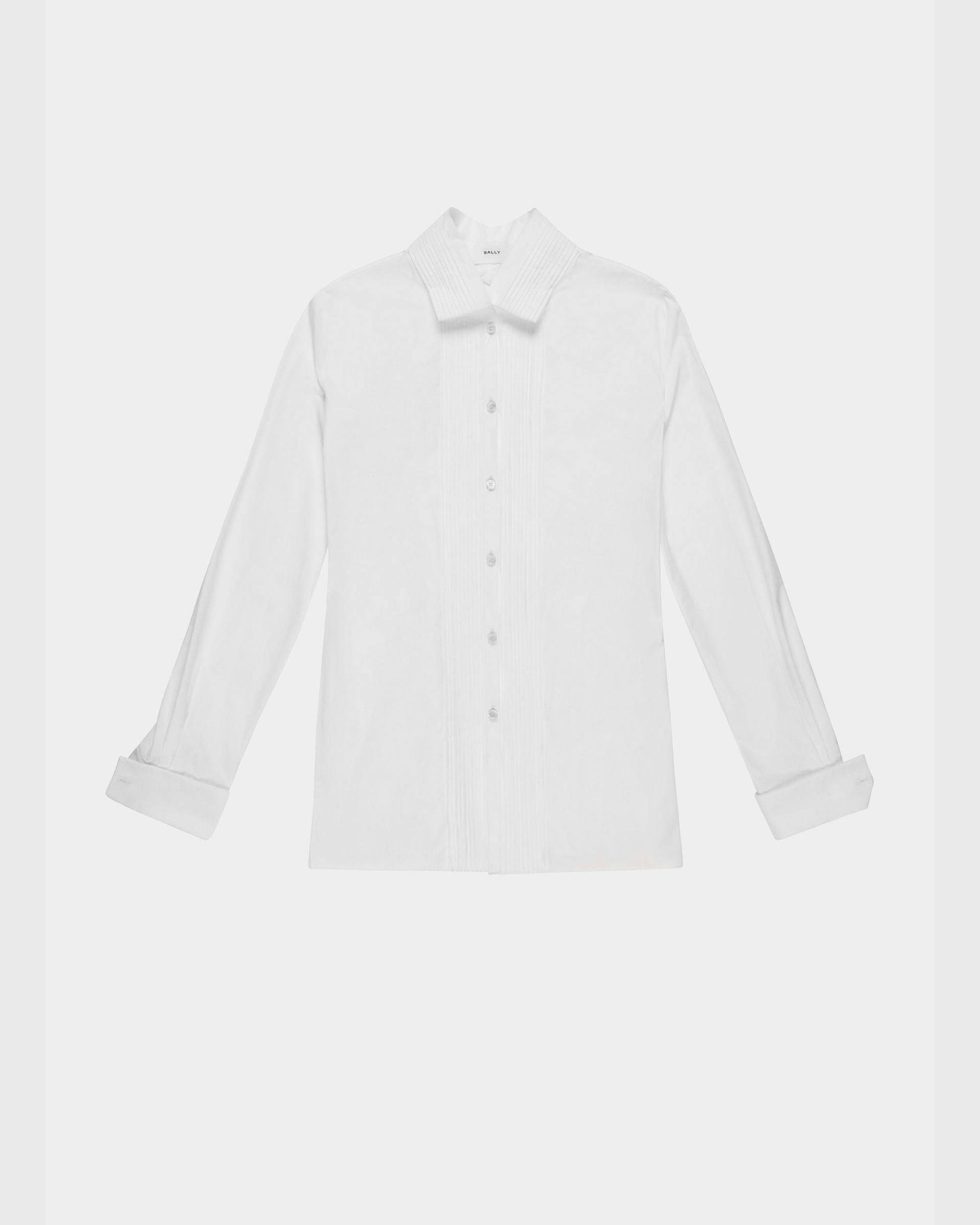 Pleated Placket Shirt In White Cotton Poplin - Women's - Bally - 01