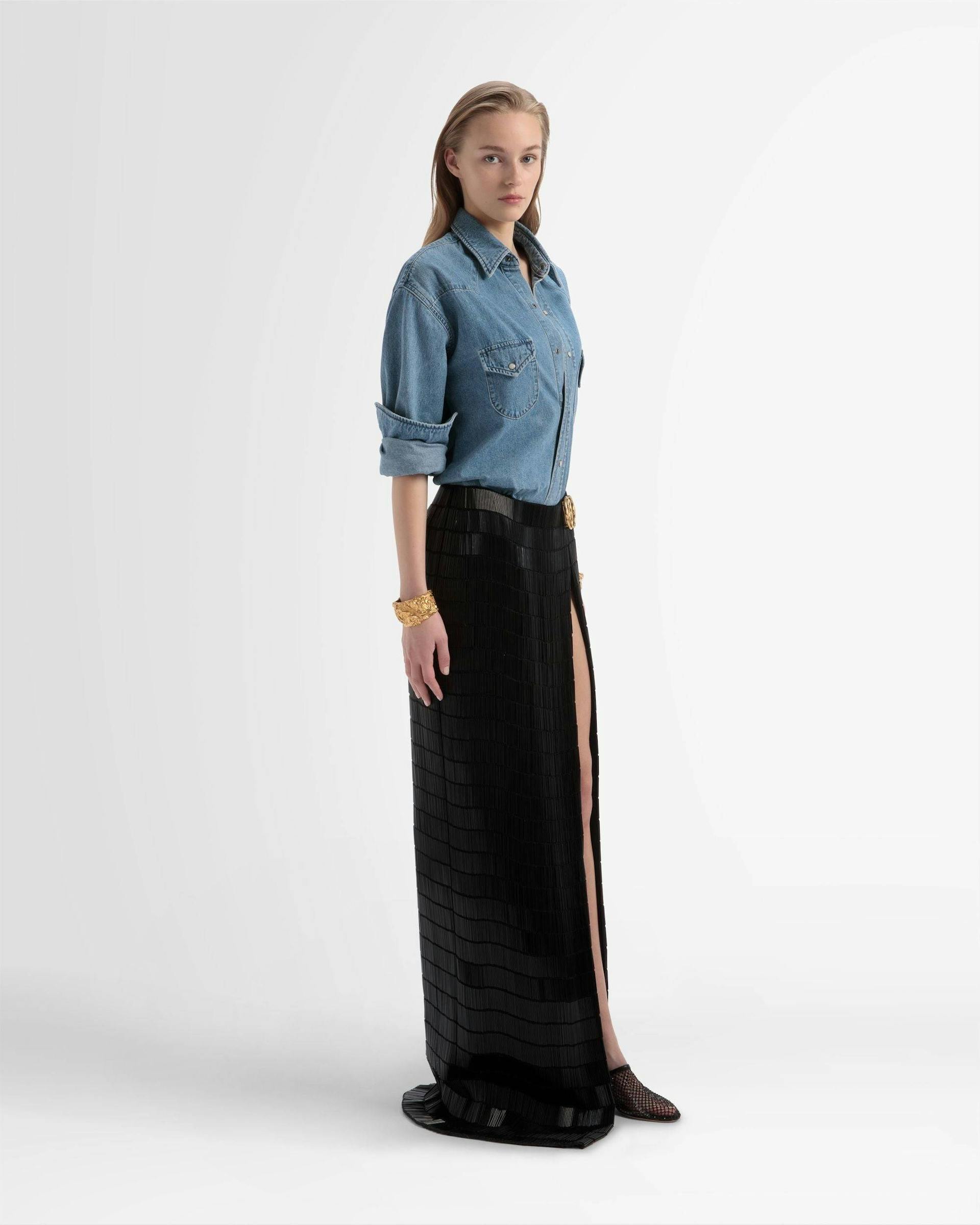 Side Split Silk Skirt In Black - Women's - Bally - 04