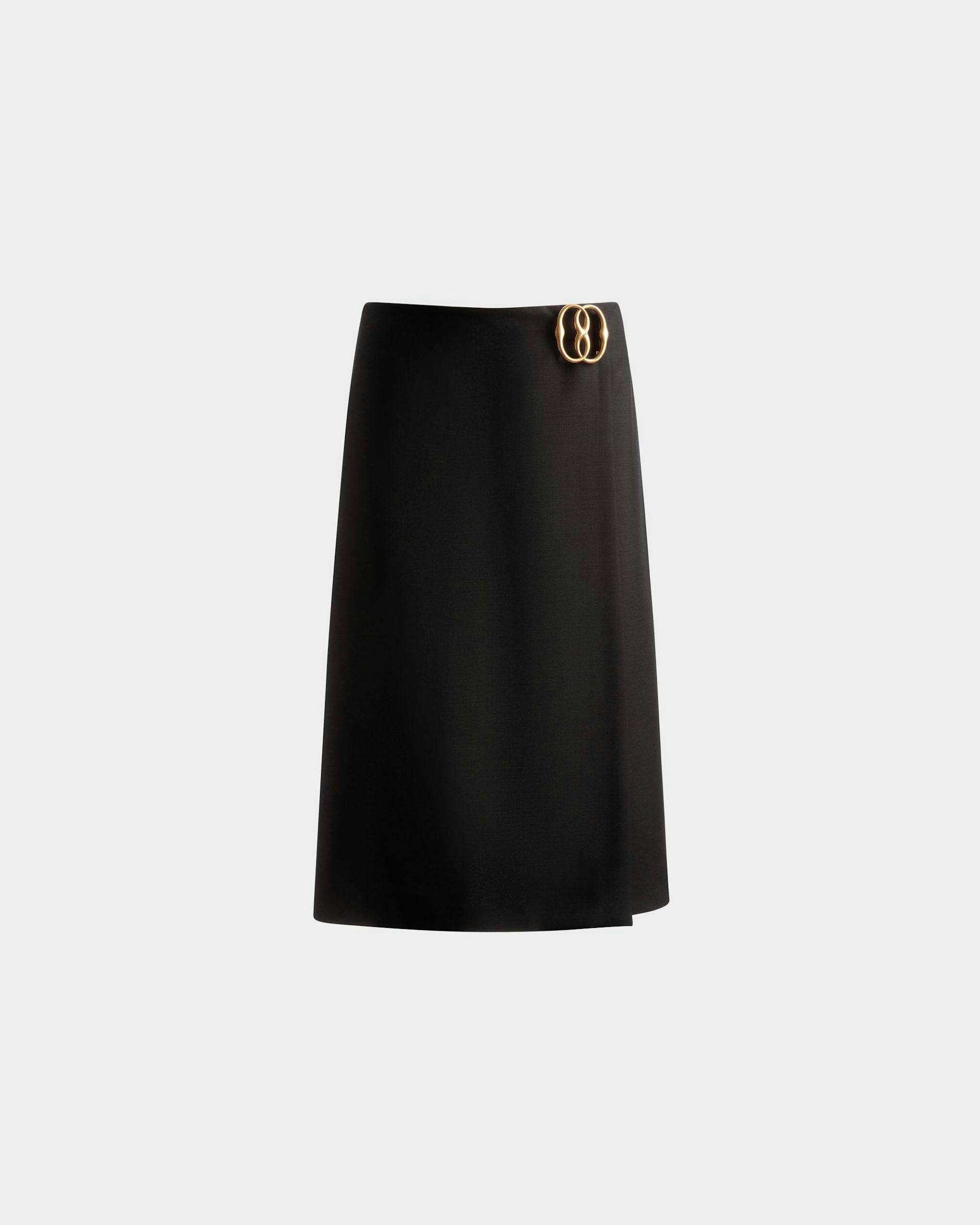Knee Length Wrap Skirt In Black Mohair Wool Mix - Women's - Bally - 01