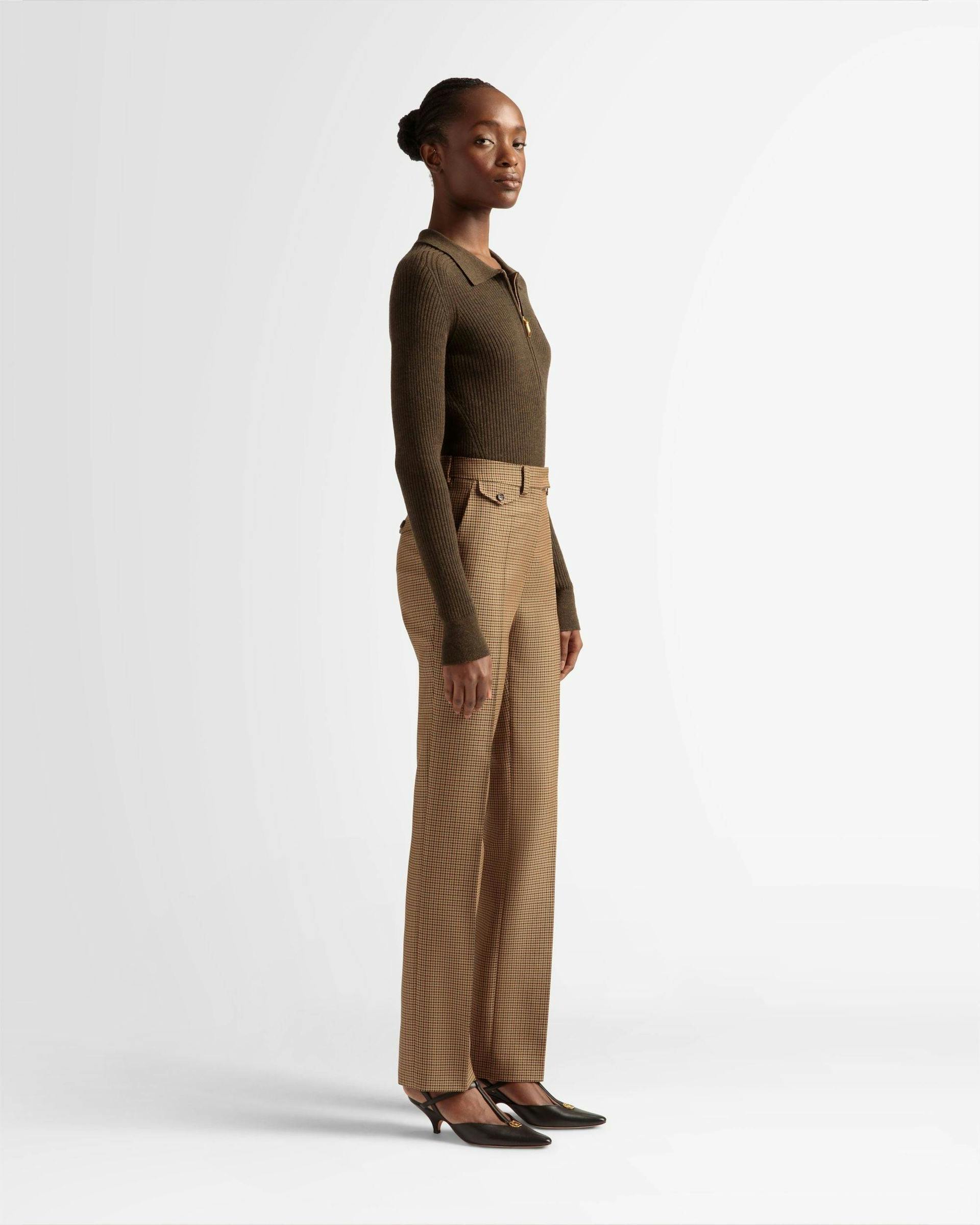 Women's Tailored Straight Leg Pants In Desert Wool | Bally | On Model 3/4 Front