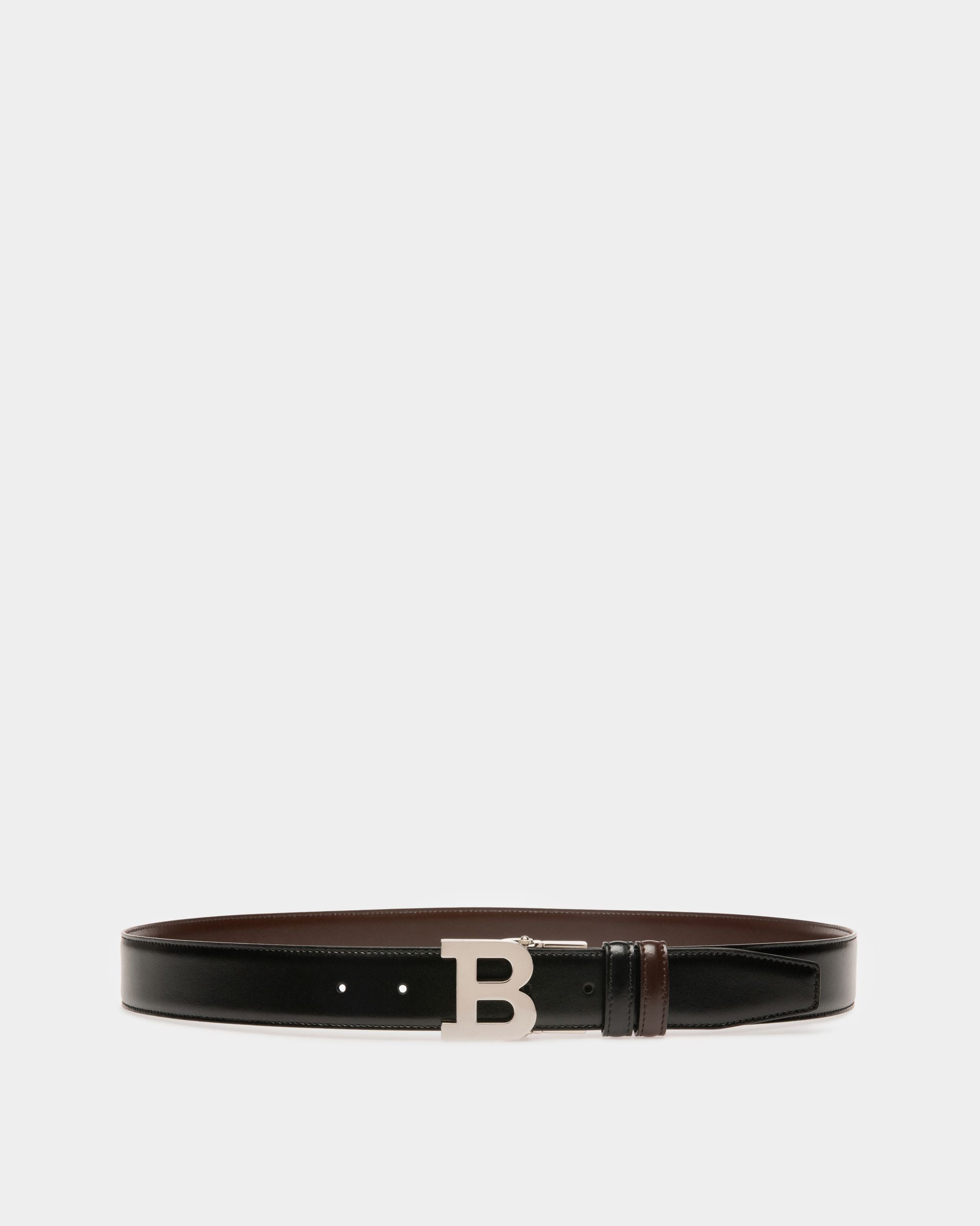 B Buckle Leather 35mm Belt In Black & Brown - Men's - Bally - 01