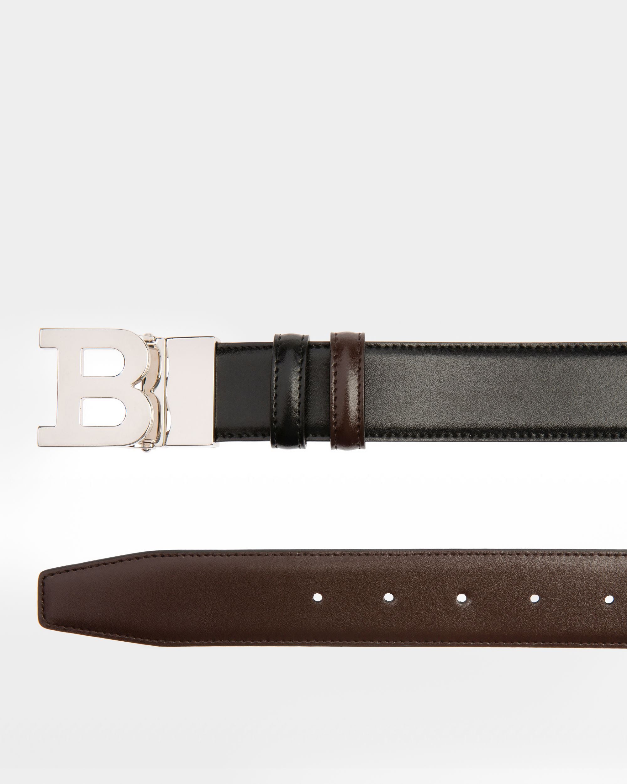 B Buckle Leather 35mm Belt In Black & Brown - Men's - Bally - 02