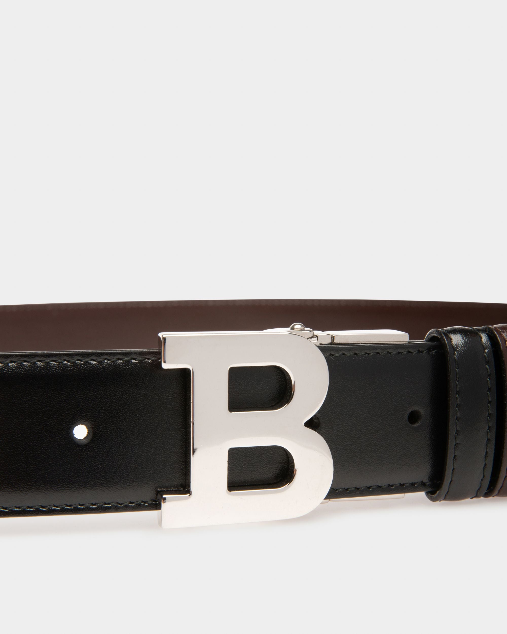 B Buckle Leather 35mm Belt In Black & Brown - Men's - Bally - 03