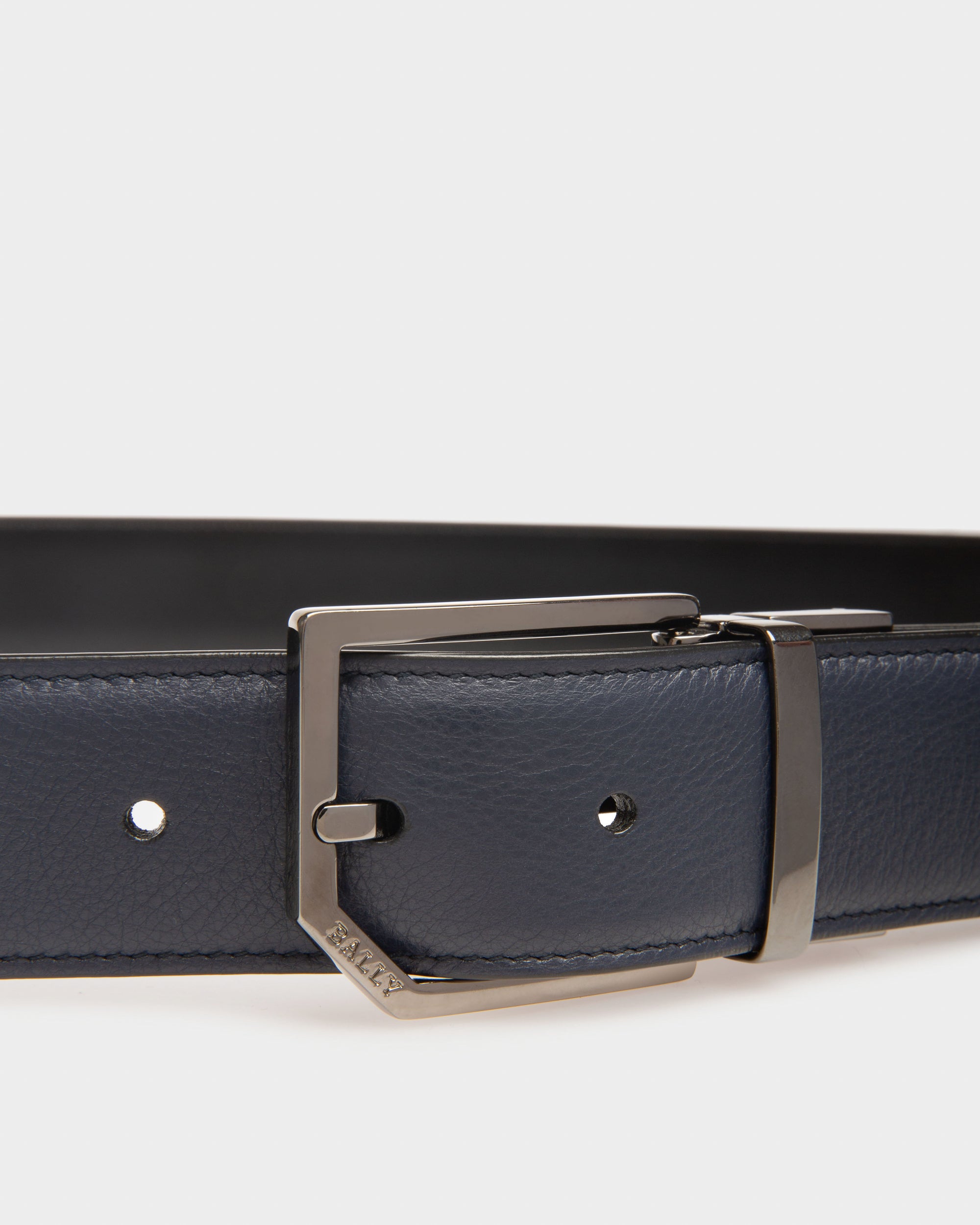 Charlton Leather 35Mm Belt In Navy & Black - Men's - Bally - 03