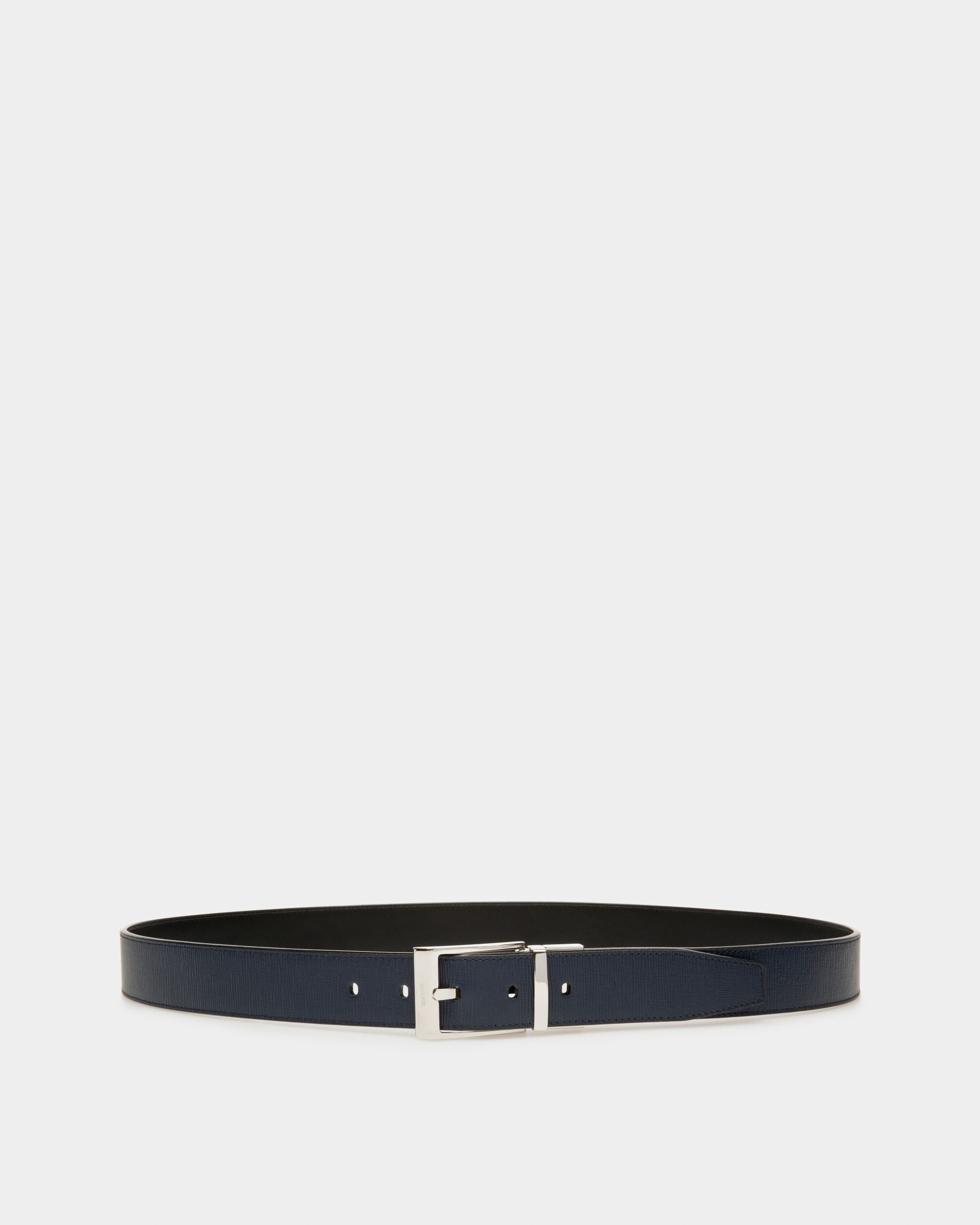 Shiff Leather 35mm Belt In Navy & Black - Men's - Bally - 01