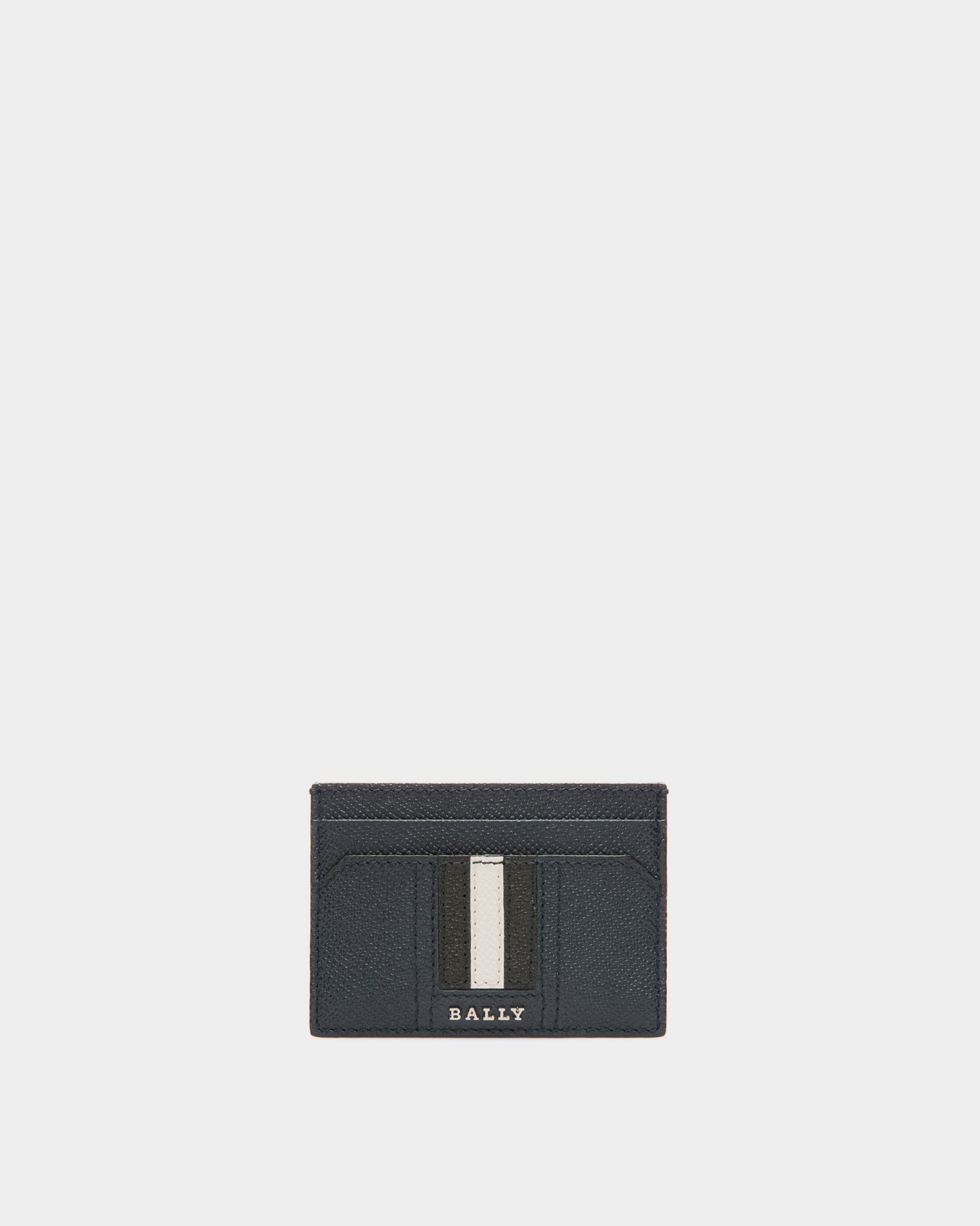 Lettering Business Card Holder In Blue Leather - Men's - Bally - 01
