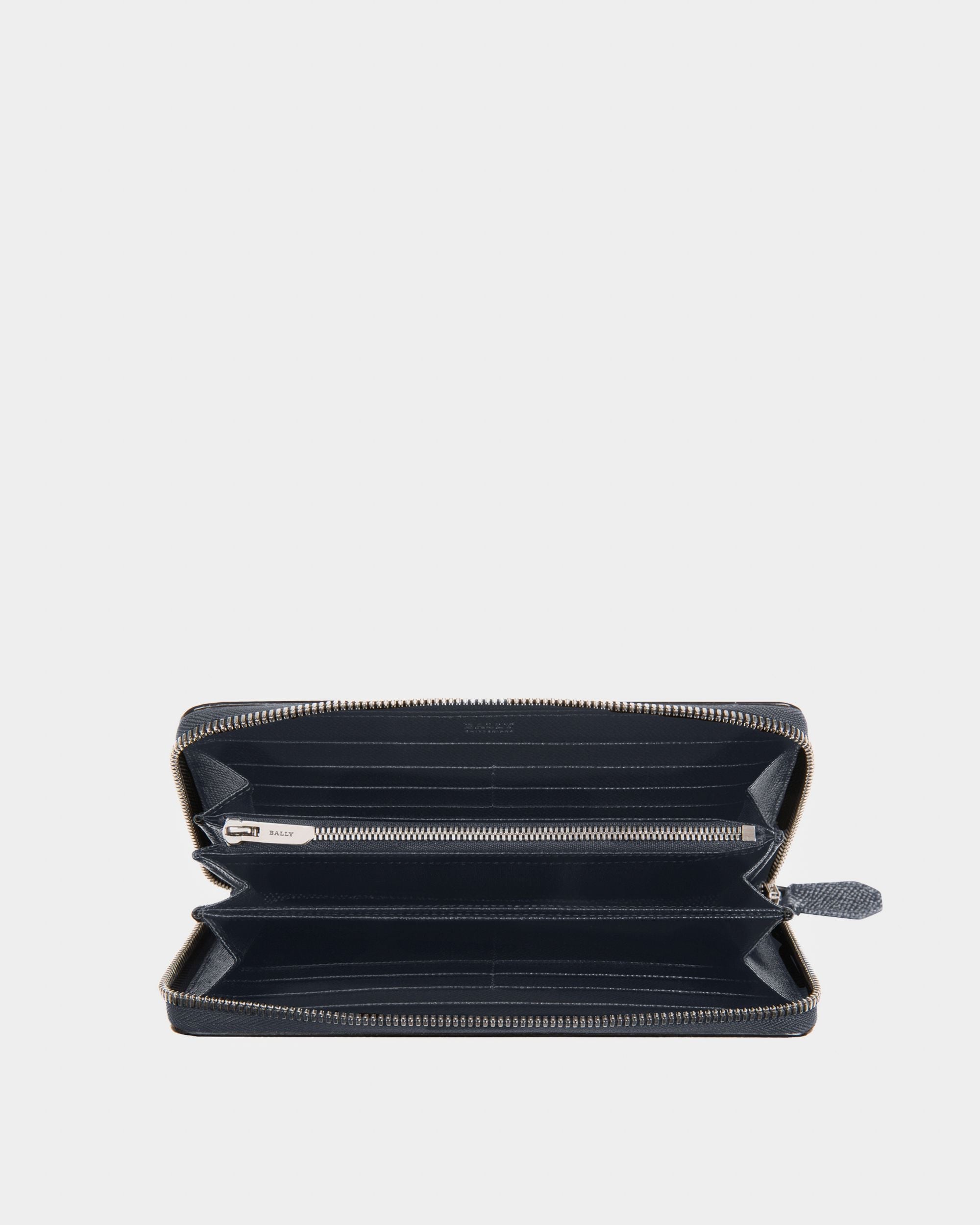 Lettering Travel Wallet In Blue Leather - Men's - Bally - 03