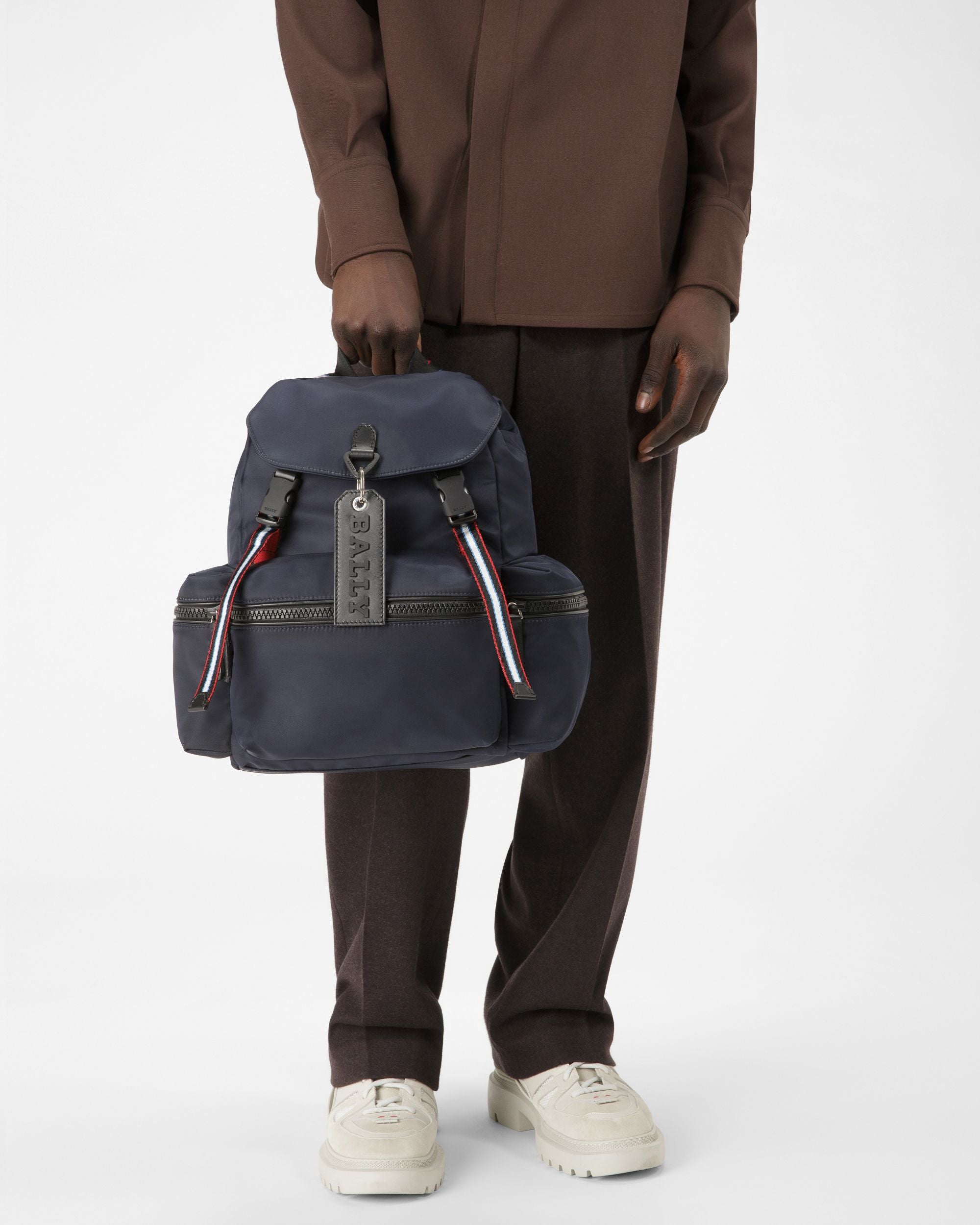 Crew Small Nylon Backpack In Navy - Men's - Bally - 01