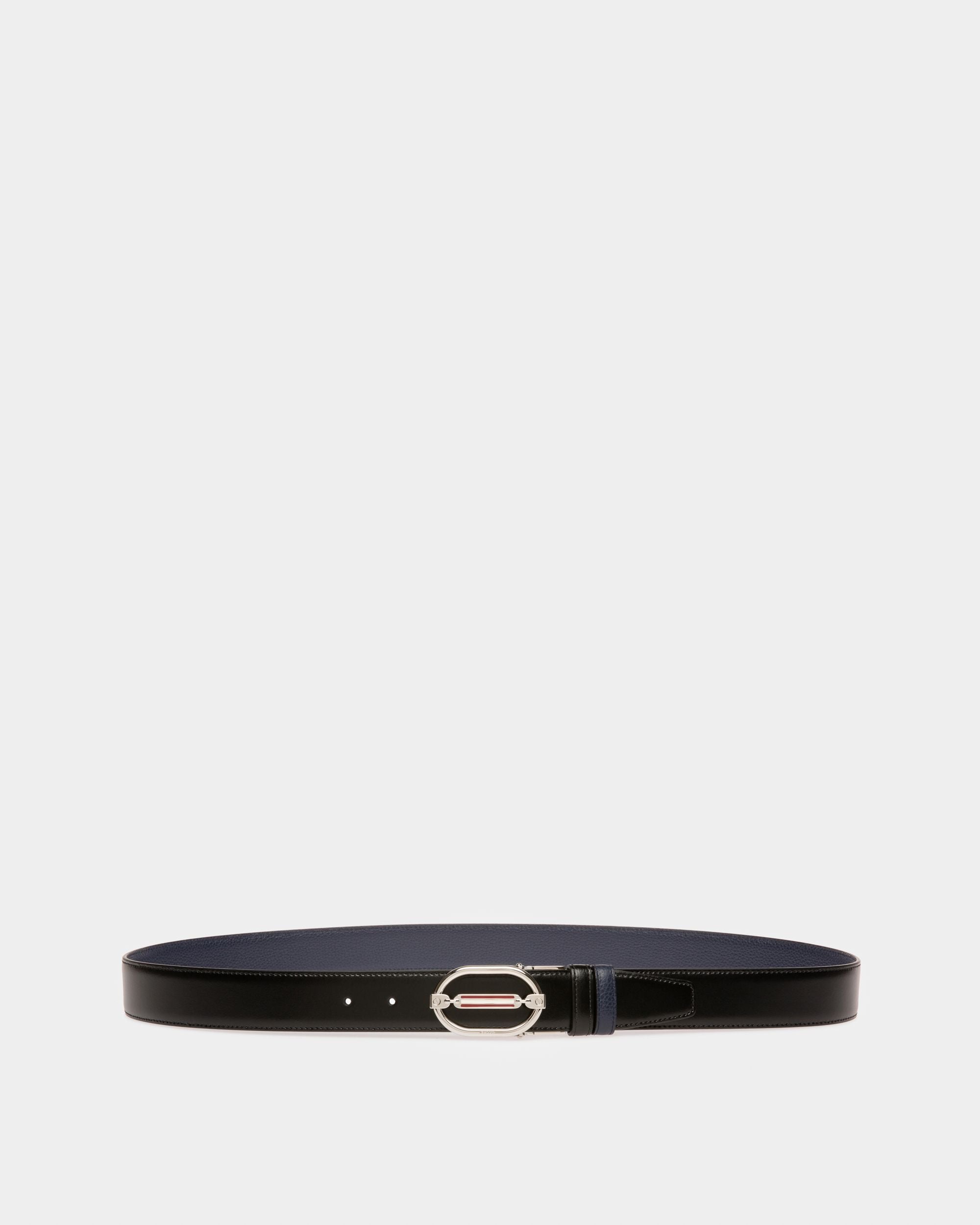 Steven Leather Adjustable & Reversible 35mm Belt In Black & Navy - Men's - Bally - 01