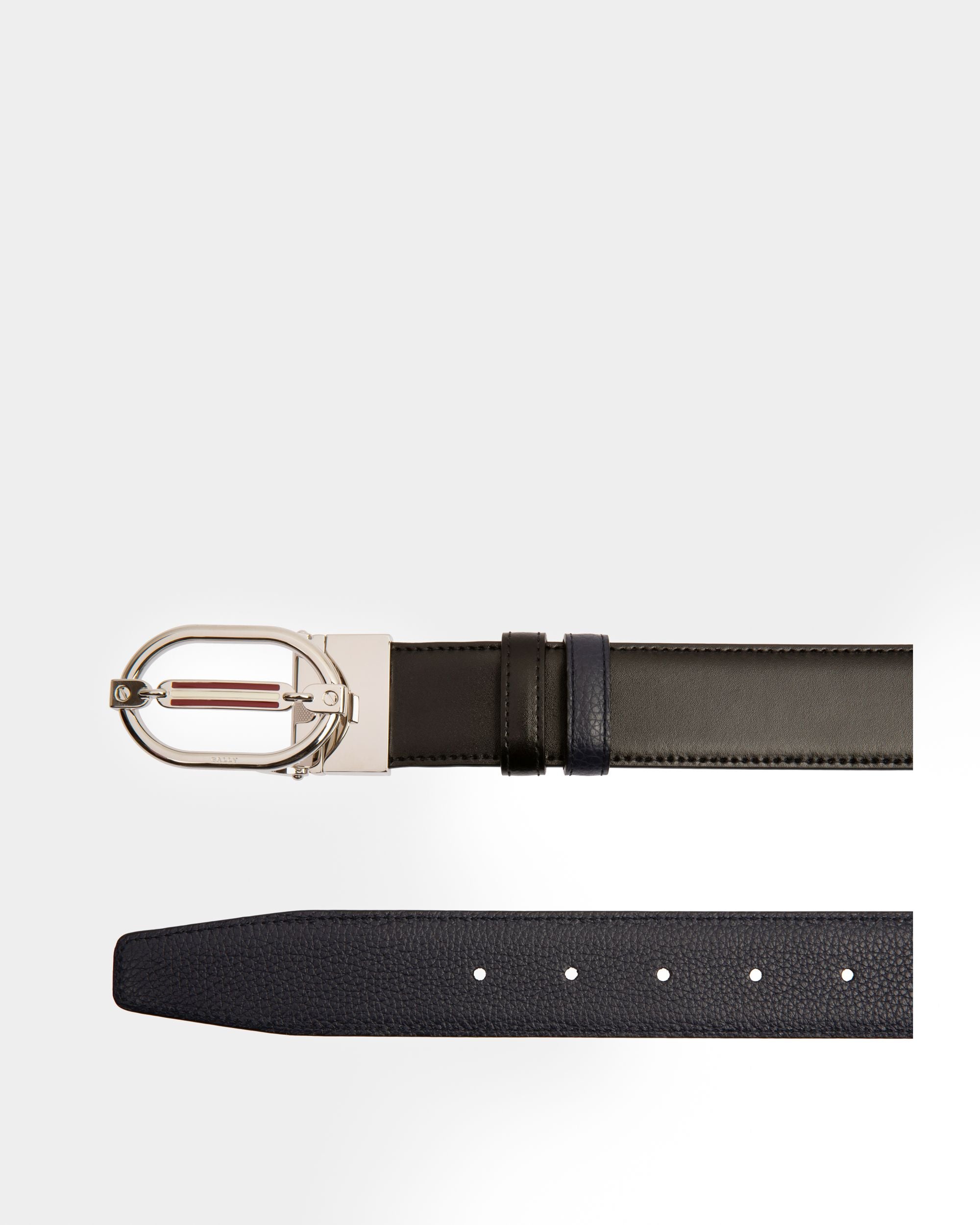 Steven Leather Adjustable & Reversible 35mm Belt In Black & Navy - Men's - Bally - 02