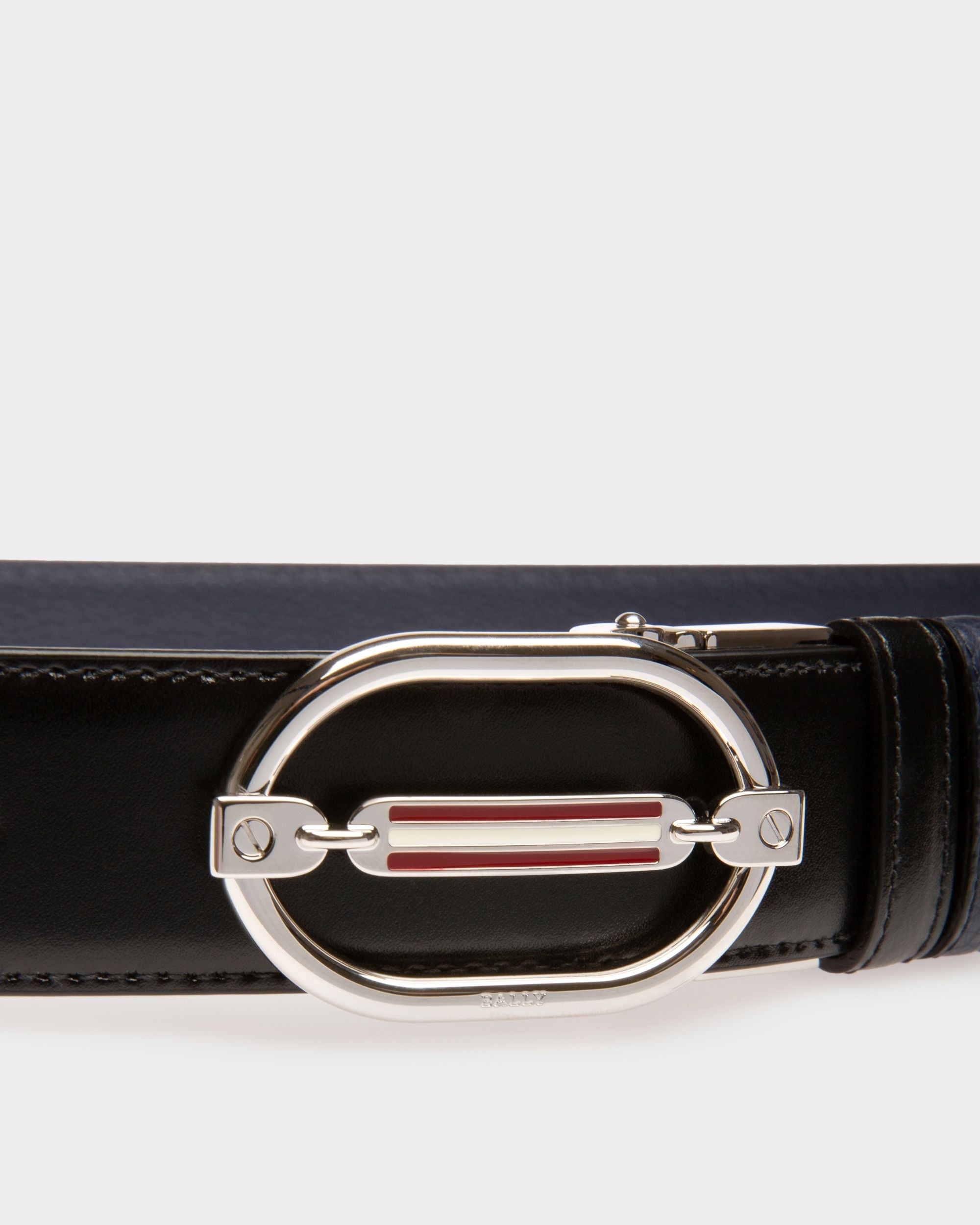 Steven Leather Adjustable & Reversible 35mm Belt In Black & Navy - Men's - Bally - 03