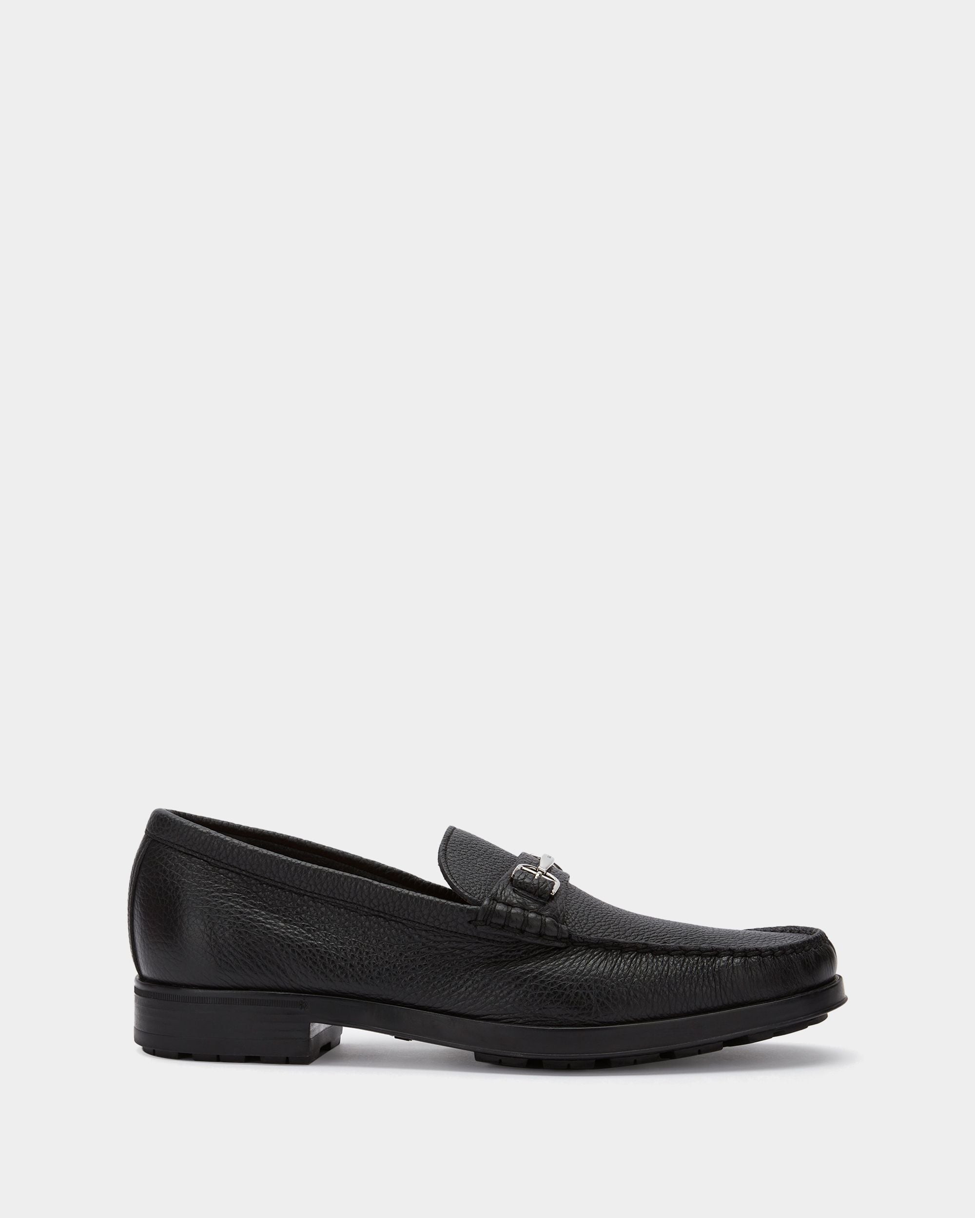 Moccasin in Black Grained Leather - Men's - Bally - 01