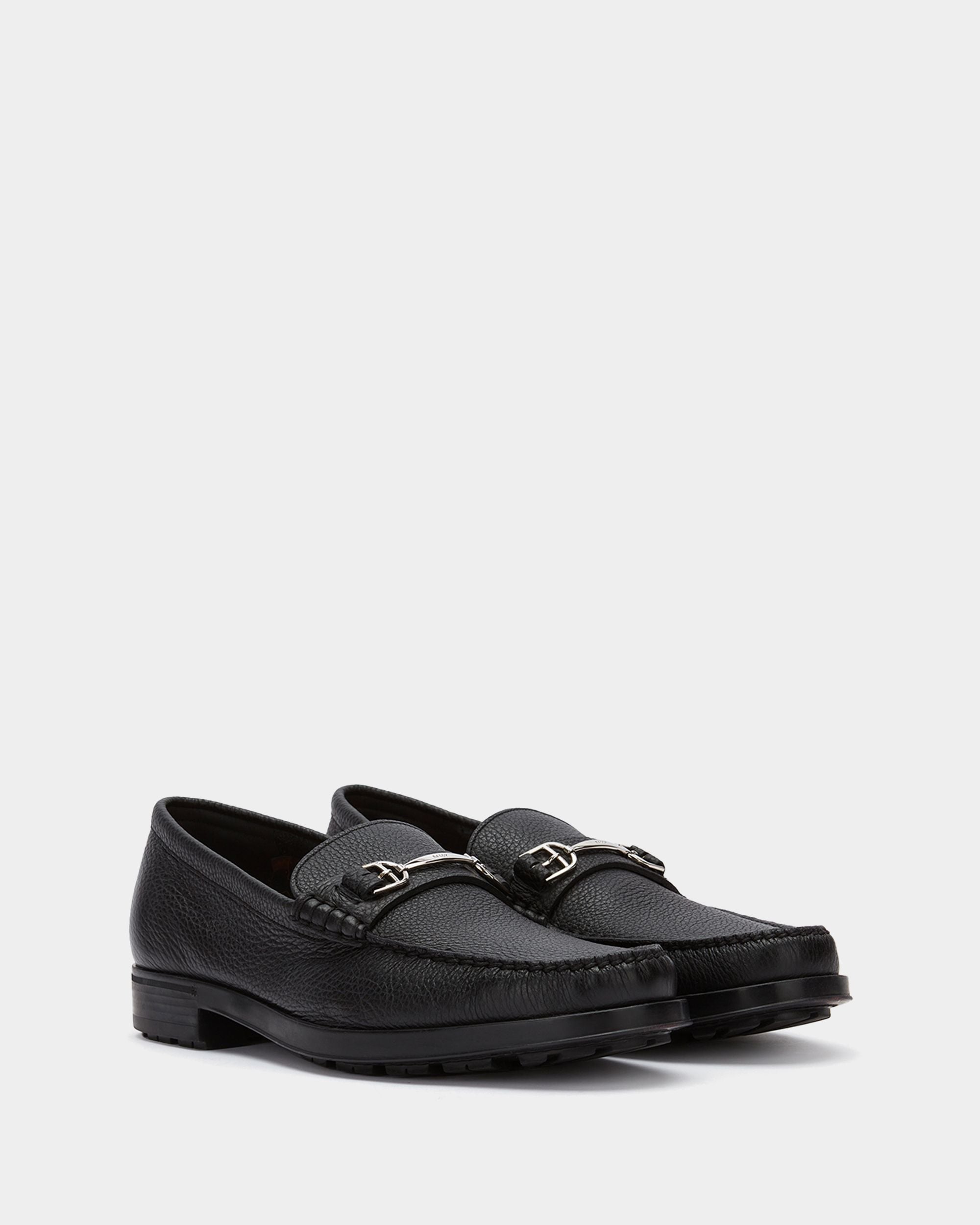 Moccasin in Black Grained Leather - Men's - Bally - 02