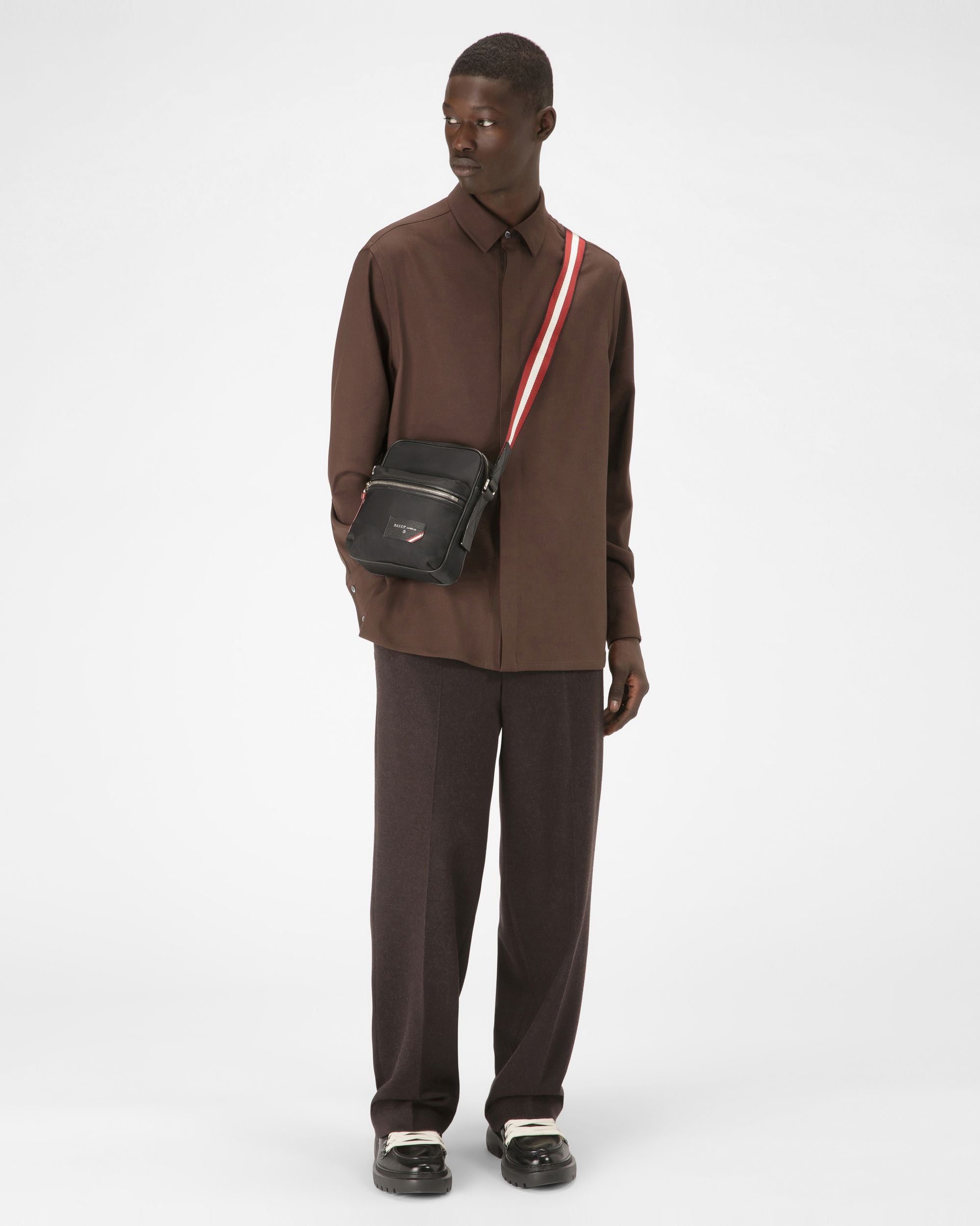 Explore Crossbody Bag In Black Leather And Nylon - Men's - Bally - 02