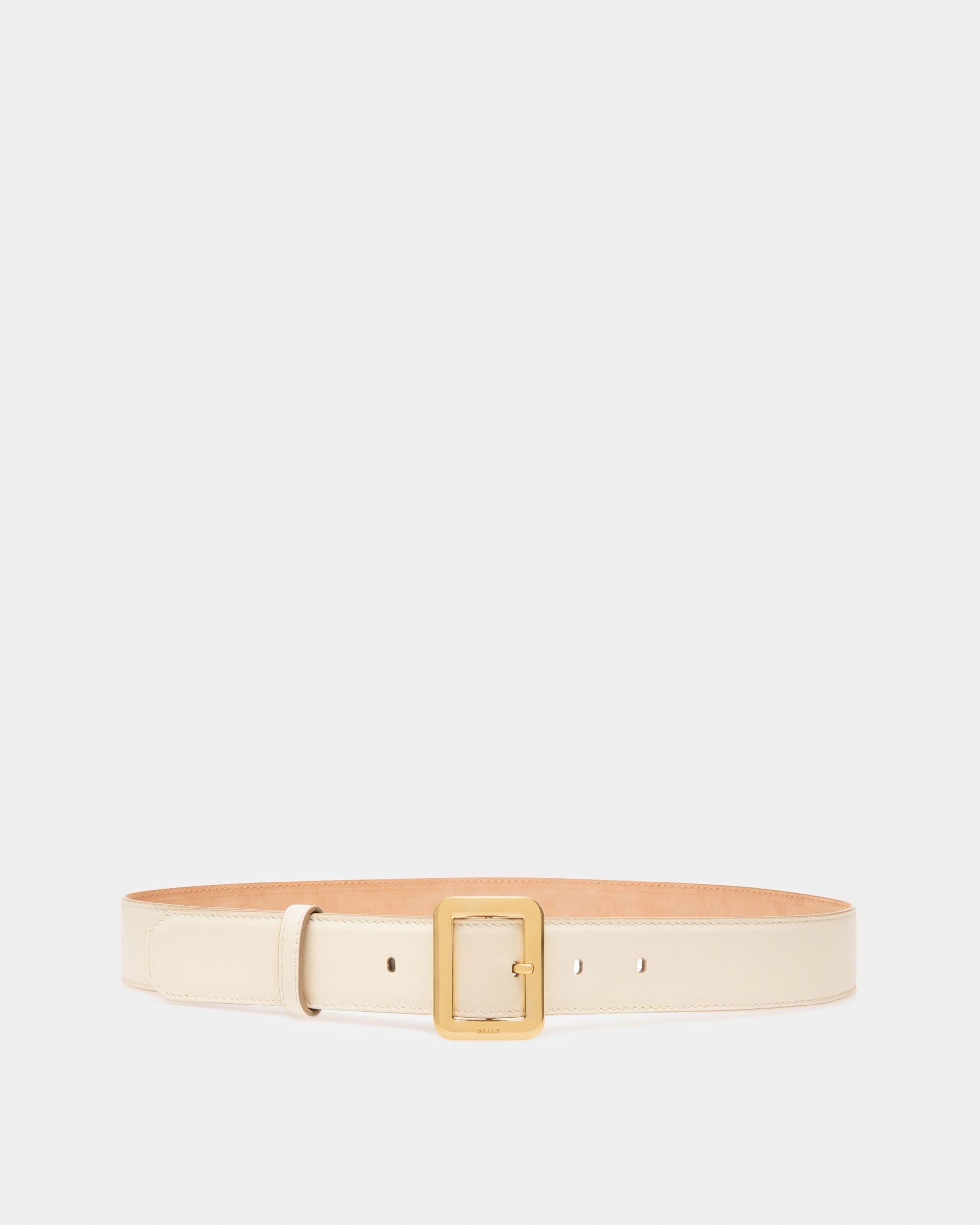 Janelle Leather 35mm Belt In Bone - Women's - Bally - 01