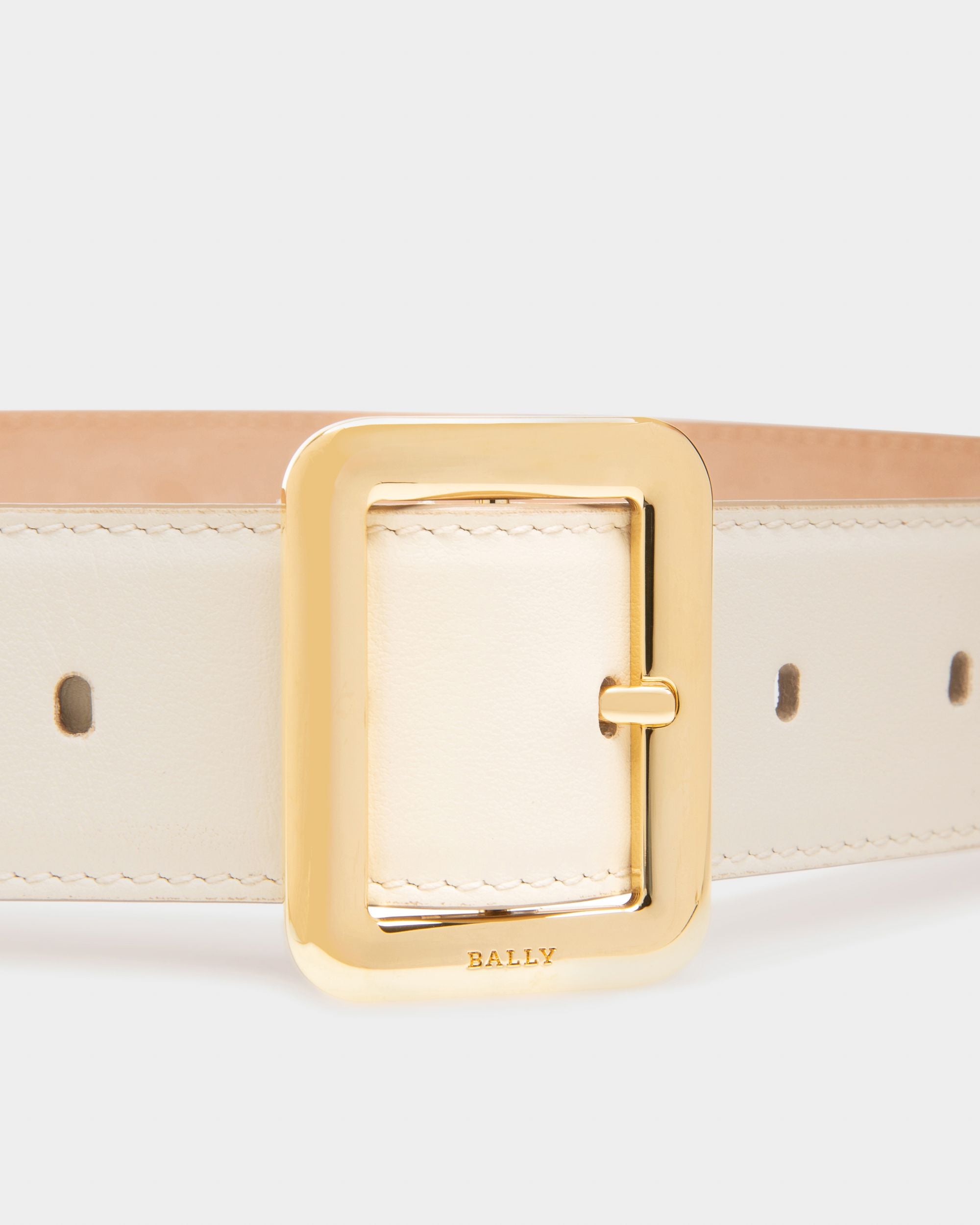 Janelle Leather 35mm Belt In Bone - Women's - Bally - 03