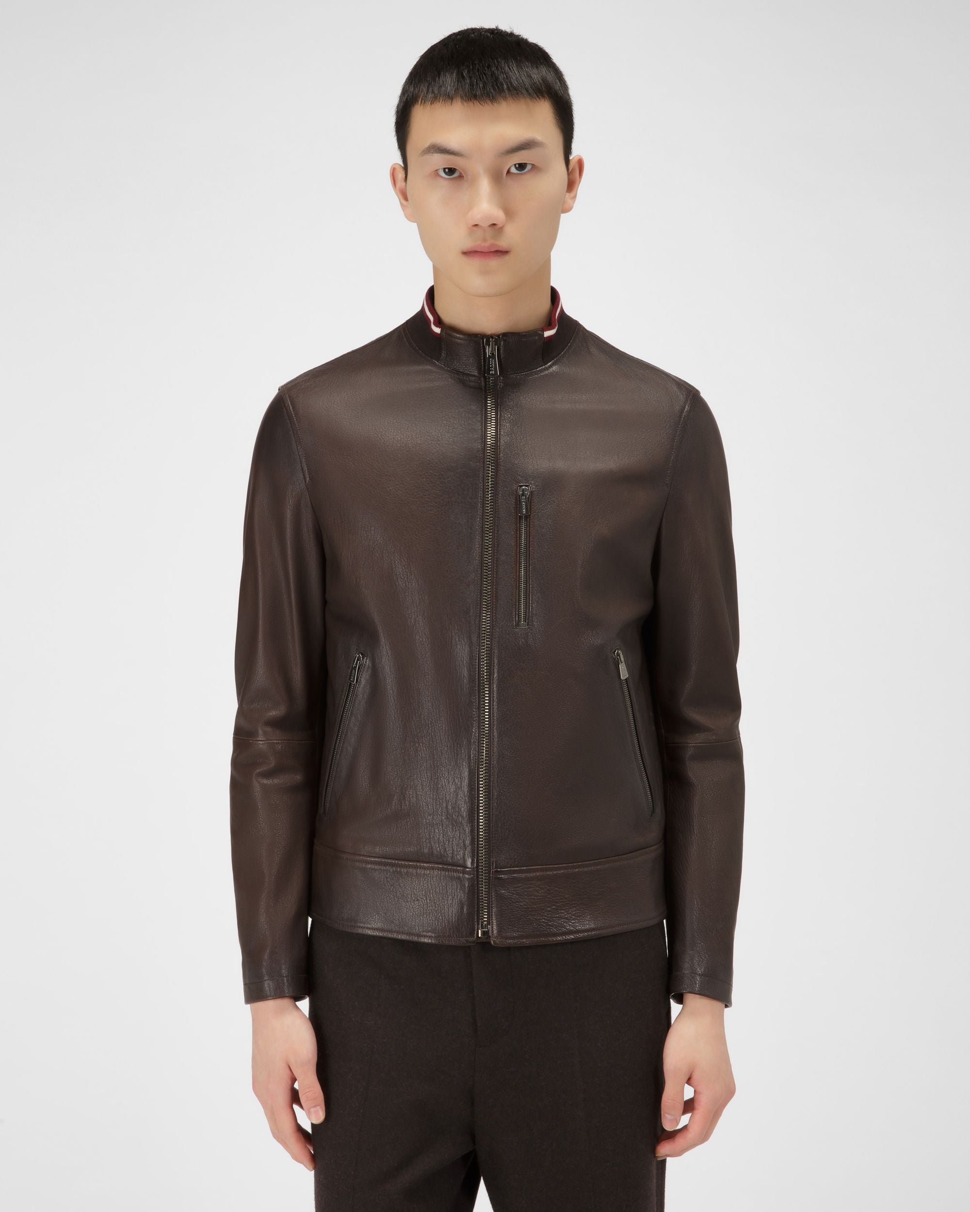 Leather Blouson Jacket In Brown - Men's - Bally - 01