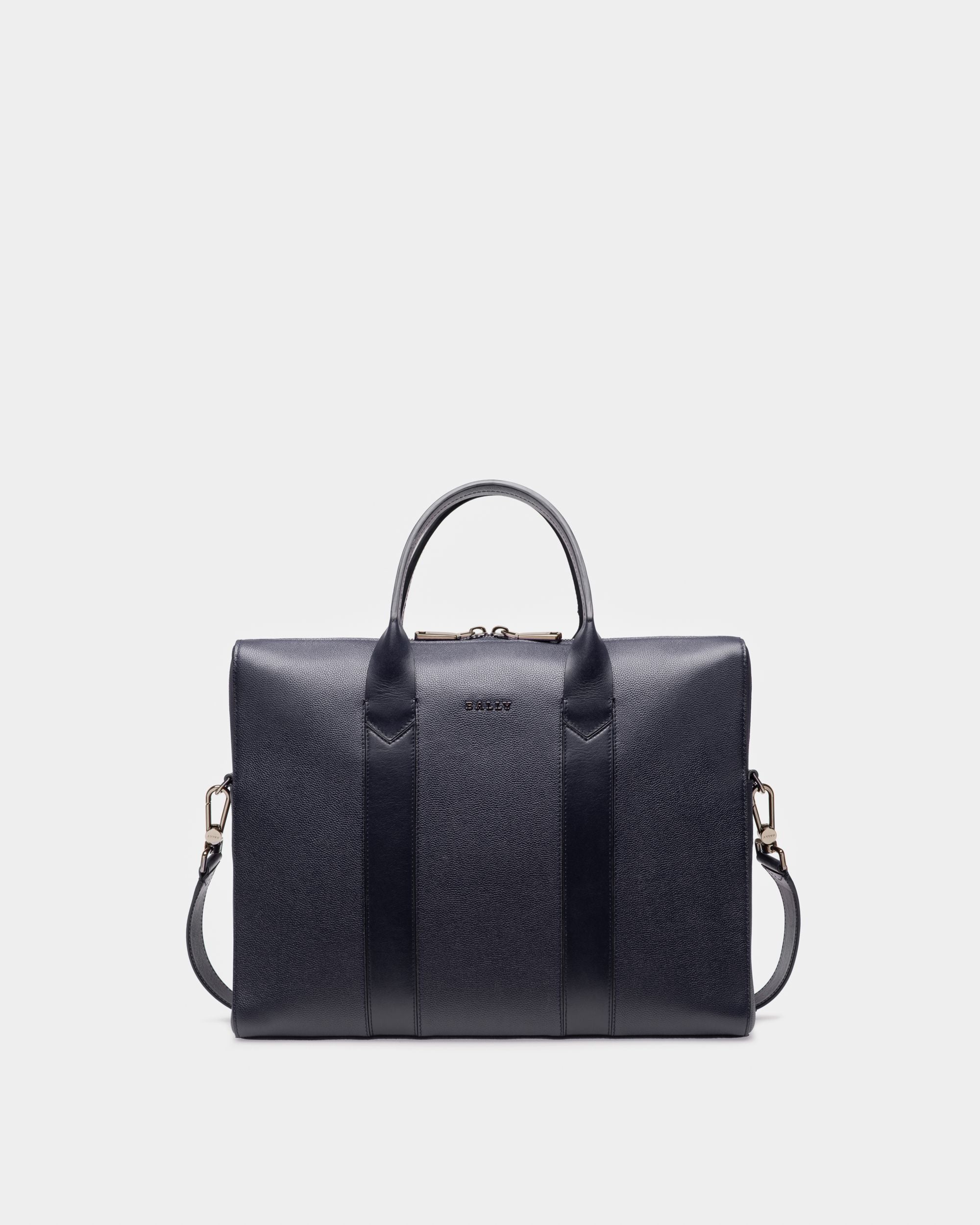 Elter Leather Business Bag In Navy - Men's - Bally - 01