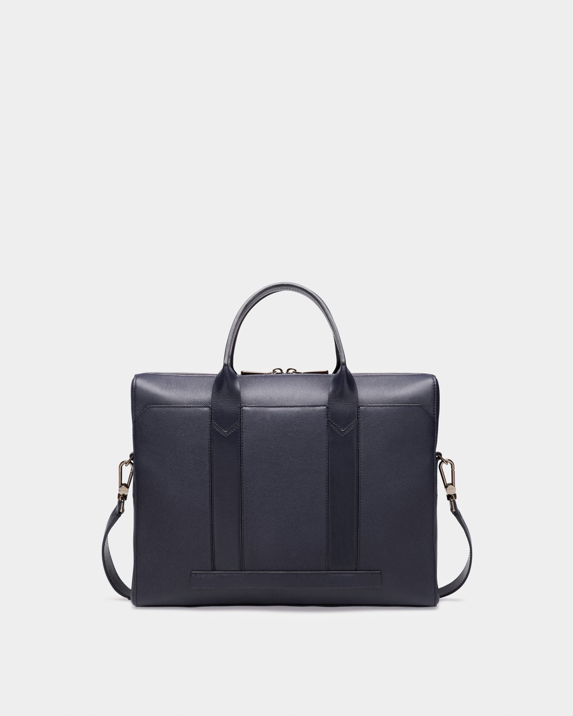Elter Leather Business Bag In Navy - Men's - Bally - 02