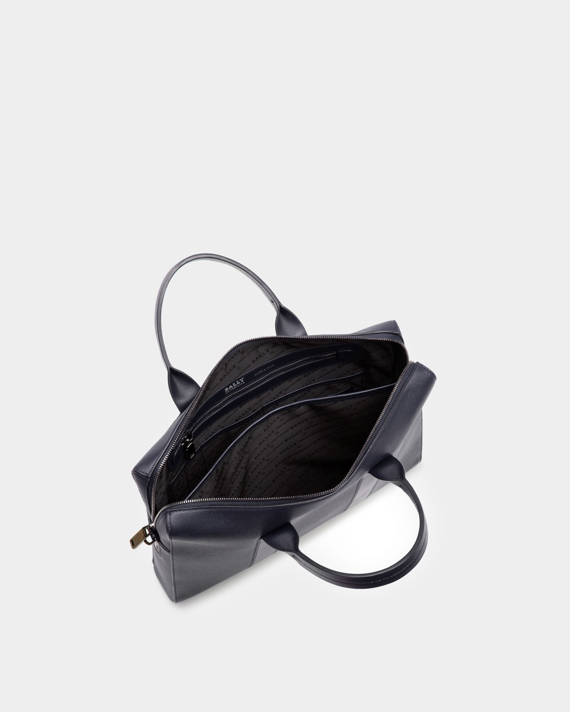 Elter Leather Business Bag In Navy - Men's - Bally - 03