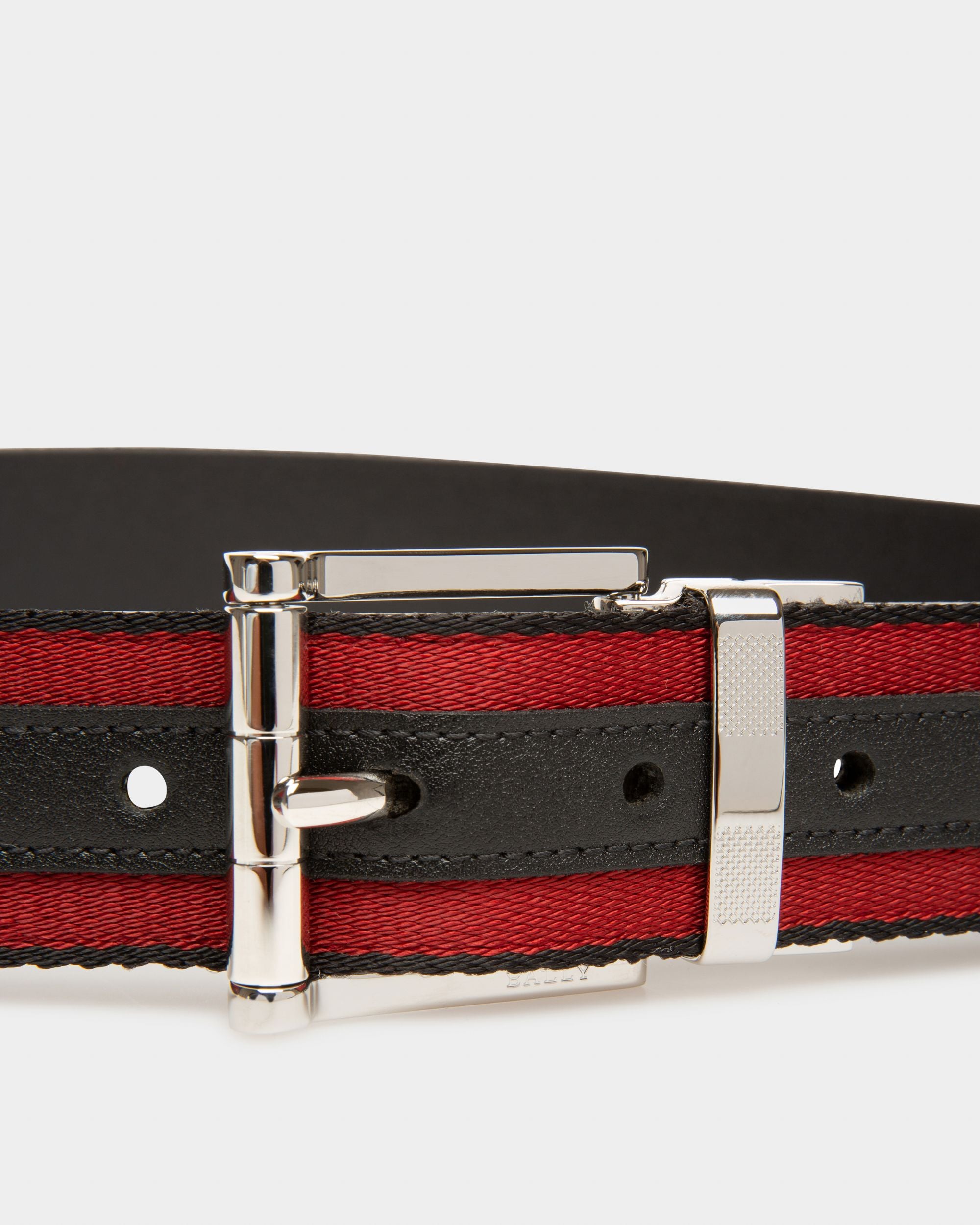 Casual 35mm Belt In Black And Red Fabric And Leather - Men's - Bally - 02