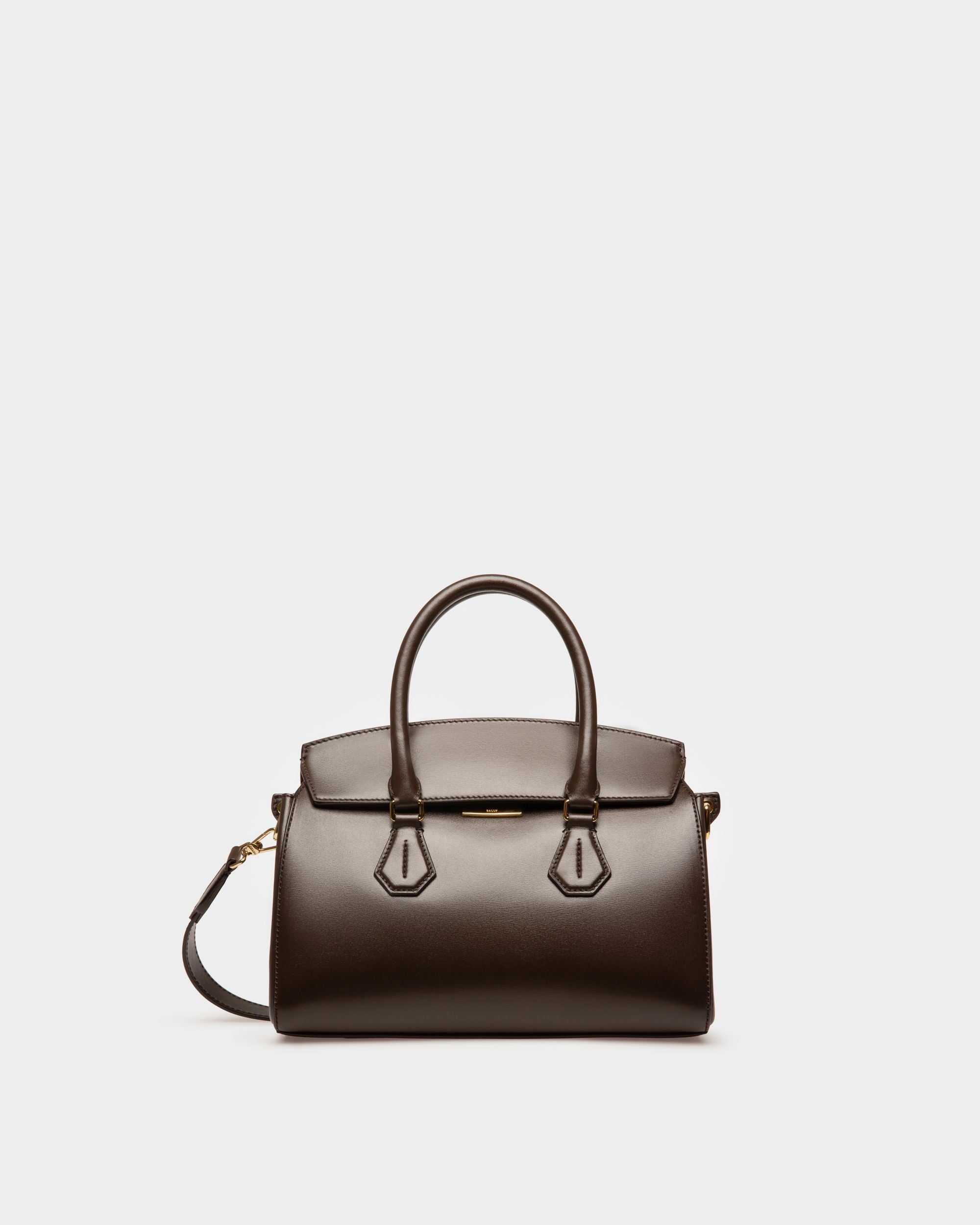 Saphyr Small Leather Top Handle Bag In Ebony Brown - Women's - Bally - 01