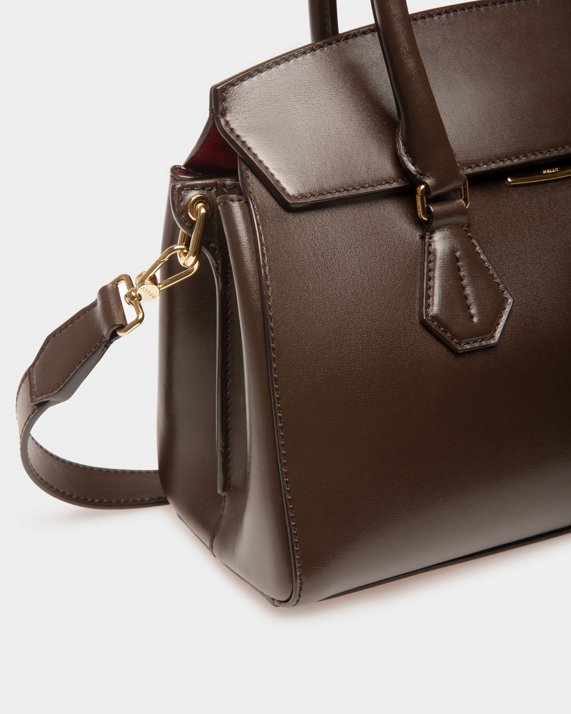 Saphyr Small Leather Top Handle Bag In Ebony Brown - Women's - Bally - 04
