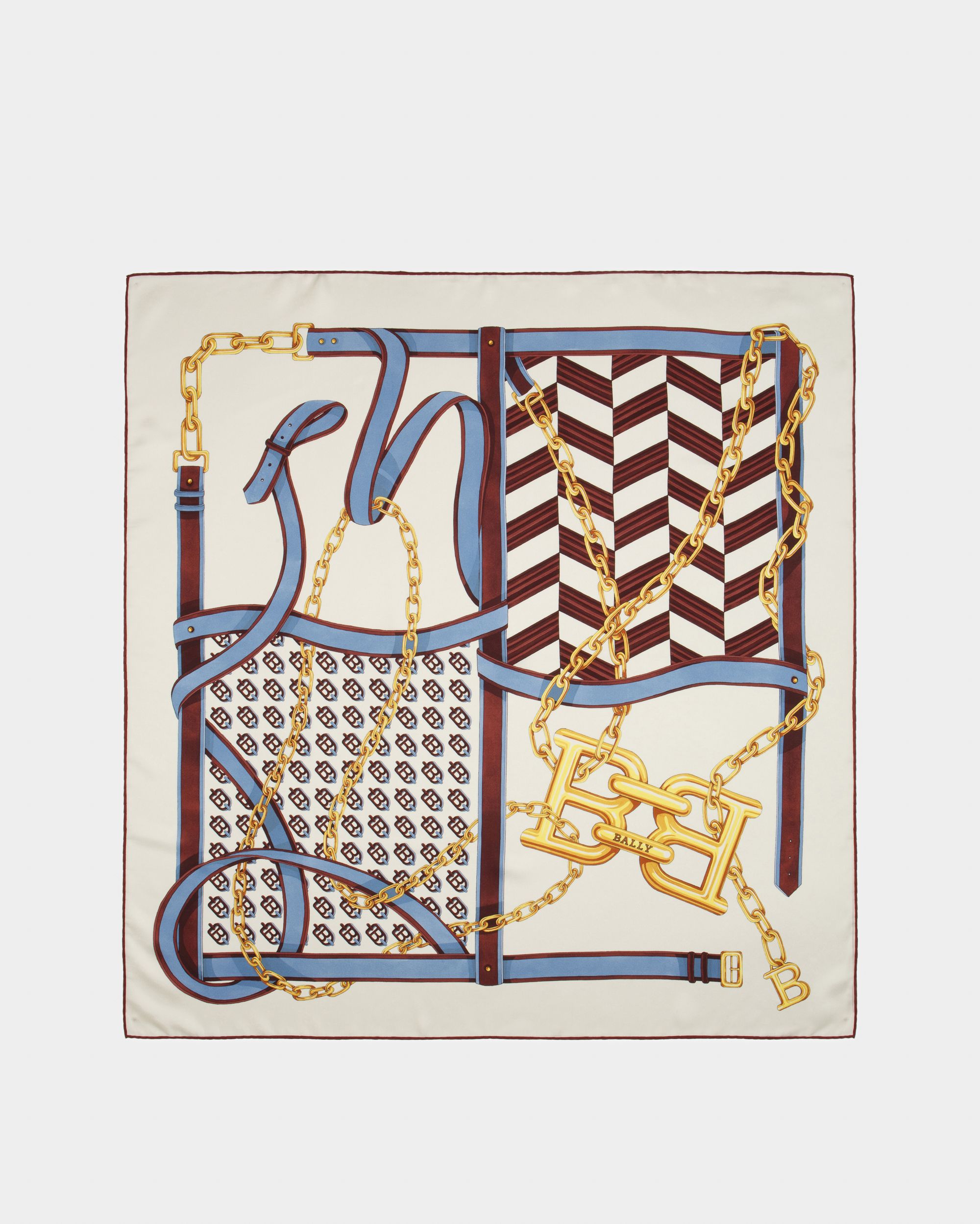 Silk Scarf In Bone And Blue - Women's - Bally - 01