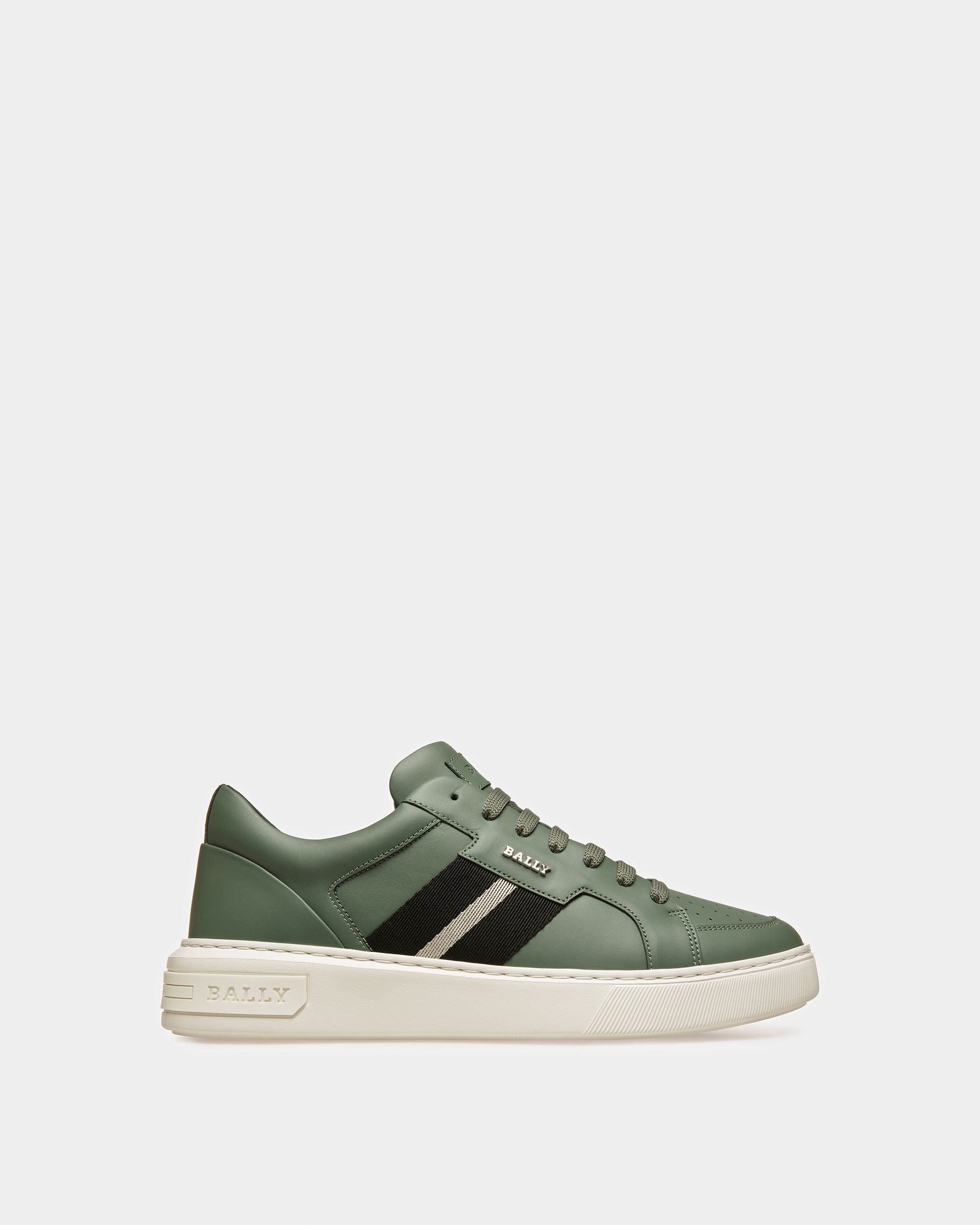 Moony Leather And Fabric Sneakers In Sage - Men's - Bally - 01