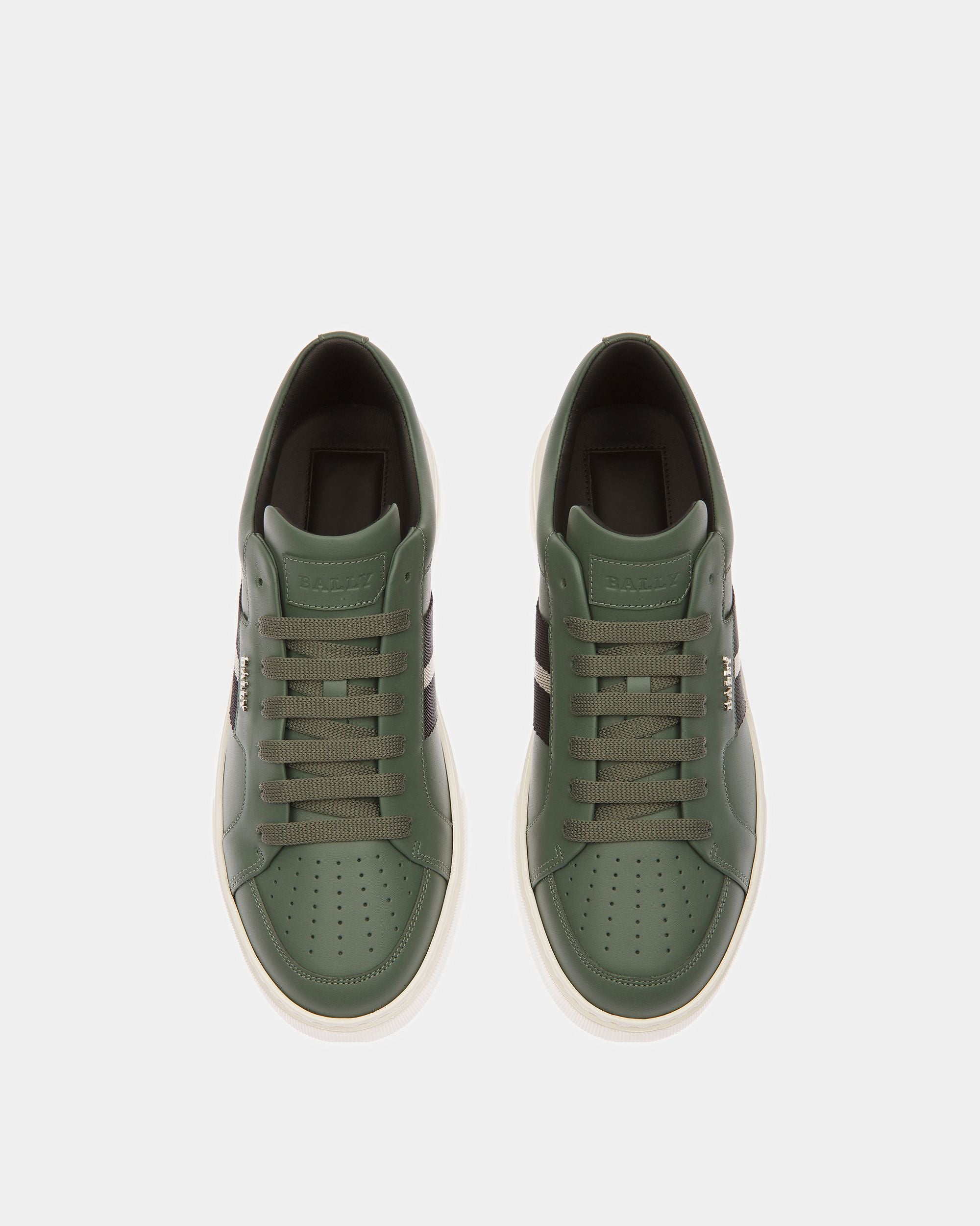 Moony Leather And Fabric Sneakers In Sage - Men's - Bally - 02