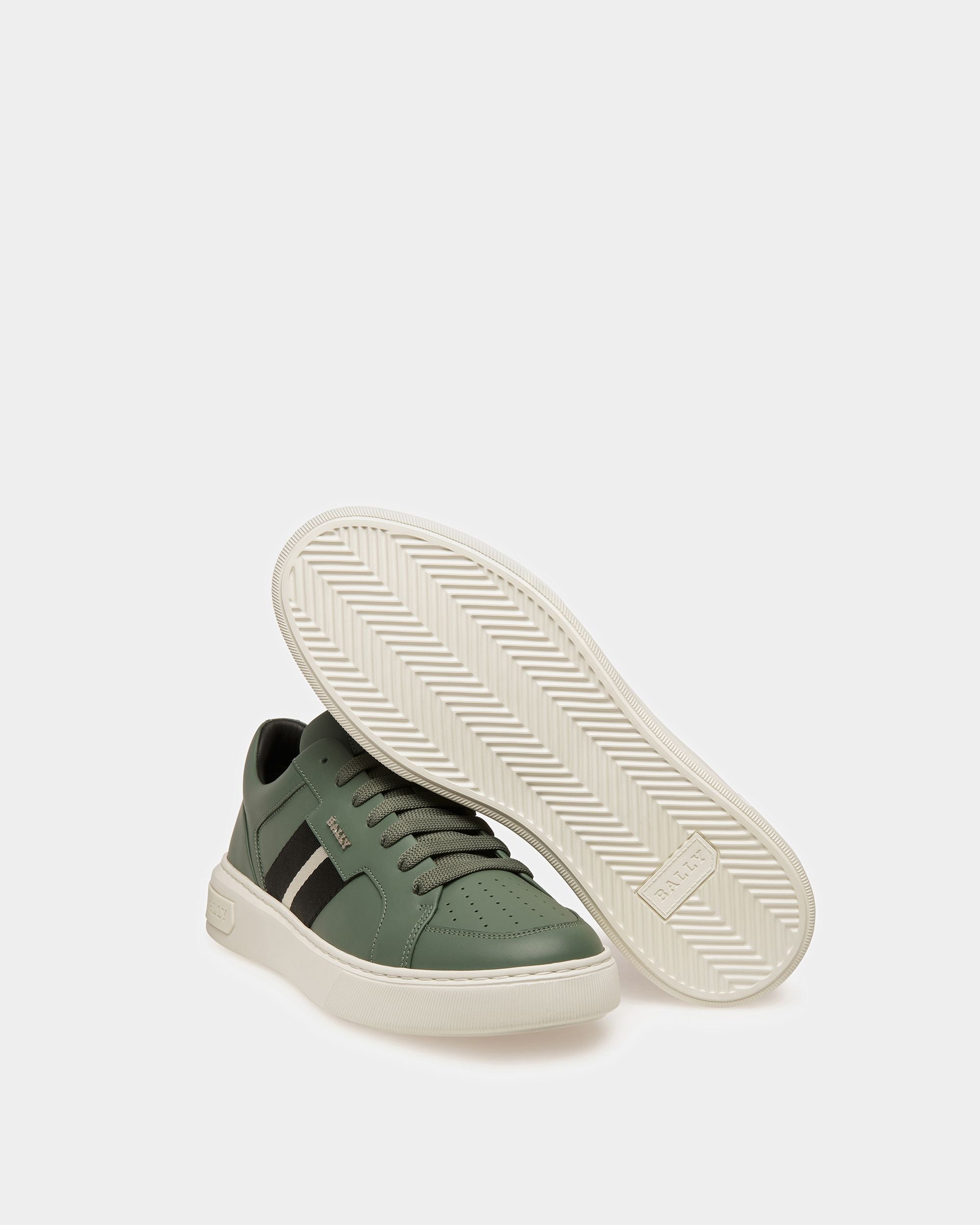 Moony Leather And Fabric Sneakers In Sage - Men's - Bally - 05