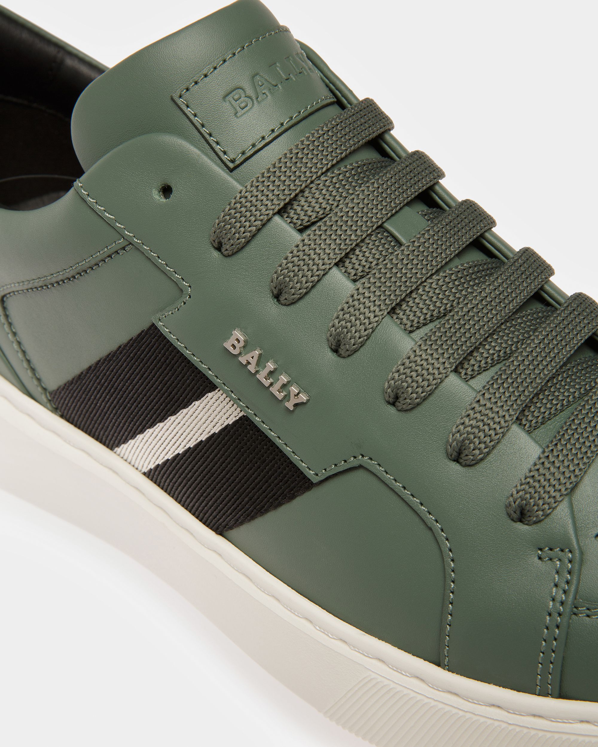 Moony Leather And Fabric Sneakers In Sage - Men's - Bally - 06