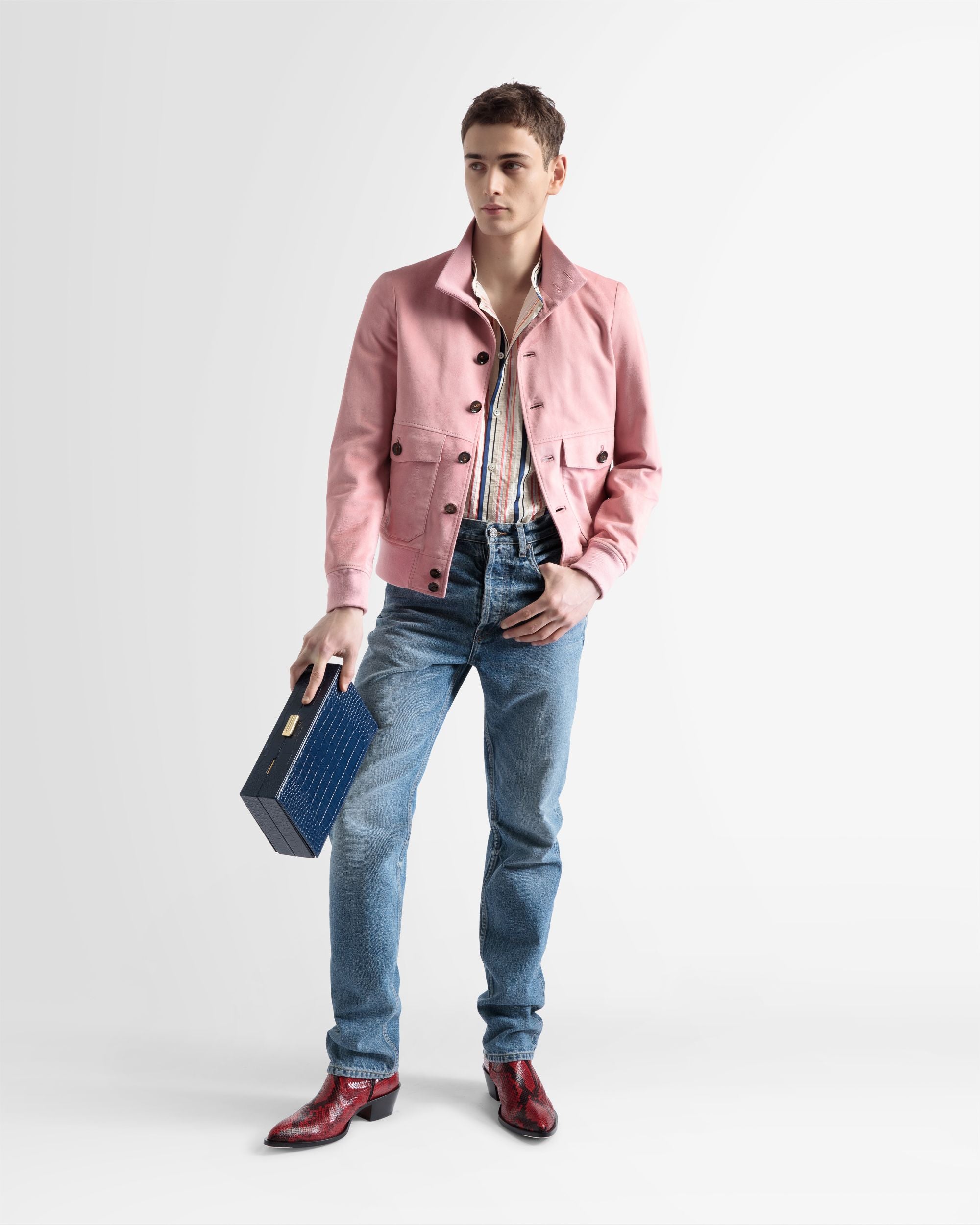 Blouson Bomber In Pink Leather - Men's - Bally - 02