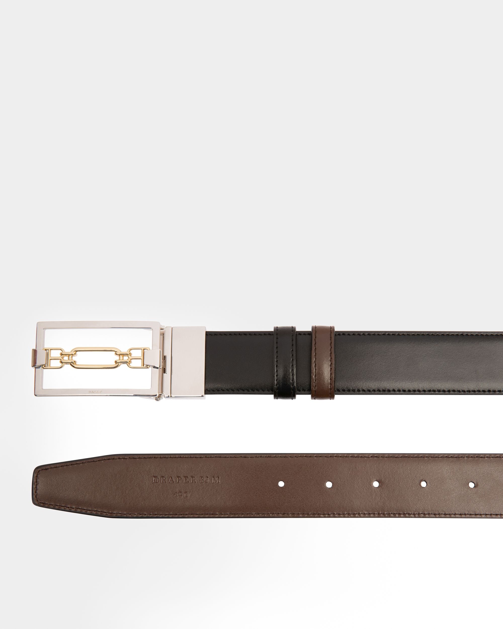 Draper Leather 35mm Belt In Black & Brown - Men's - Bally - 02