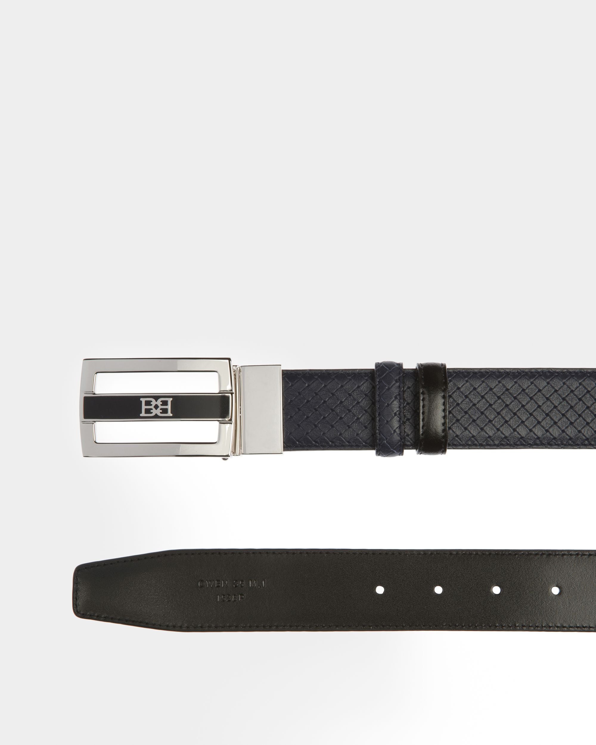 Owen Leather 35mm Belt In Navy And Black - Men's - Bally - 02