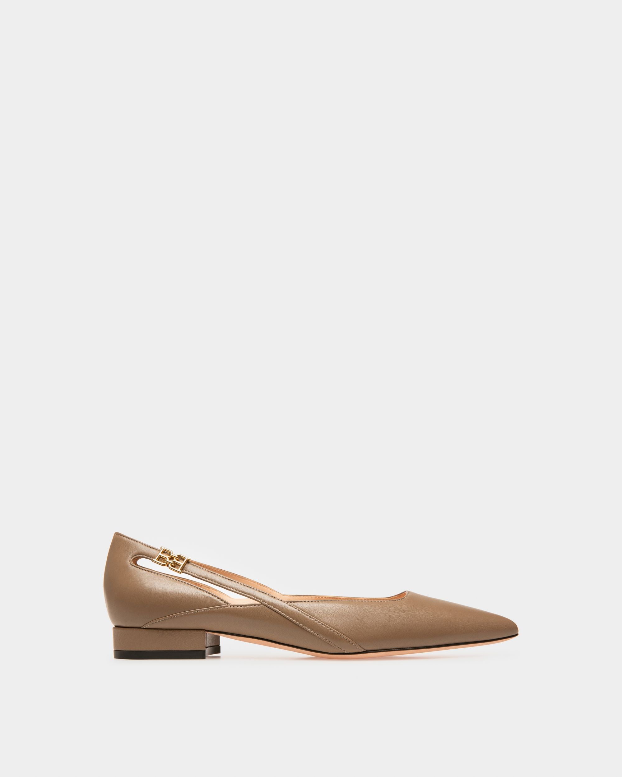 Elsa Flat Leather Ballerina In Taupe - Women's - Bally - 01