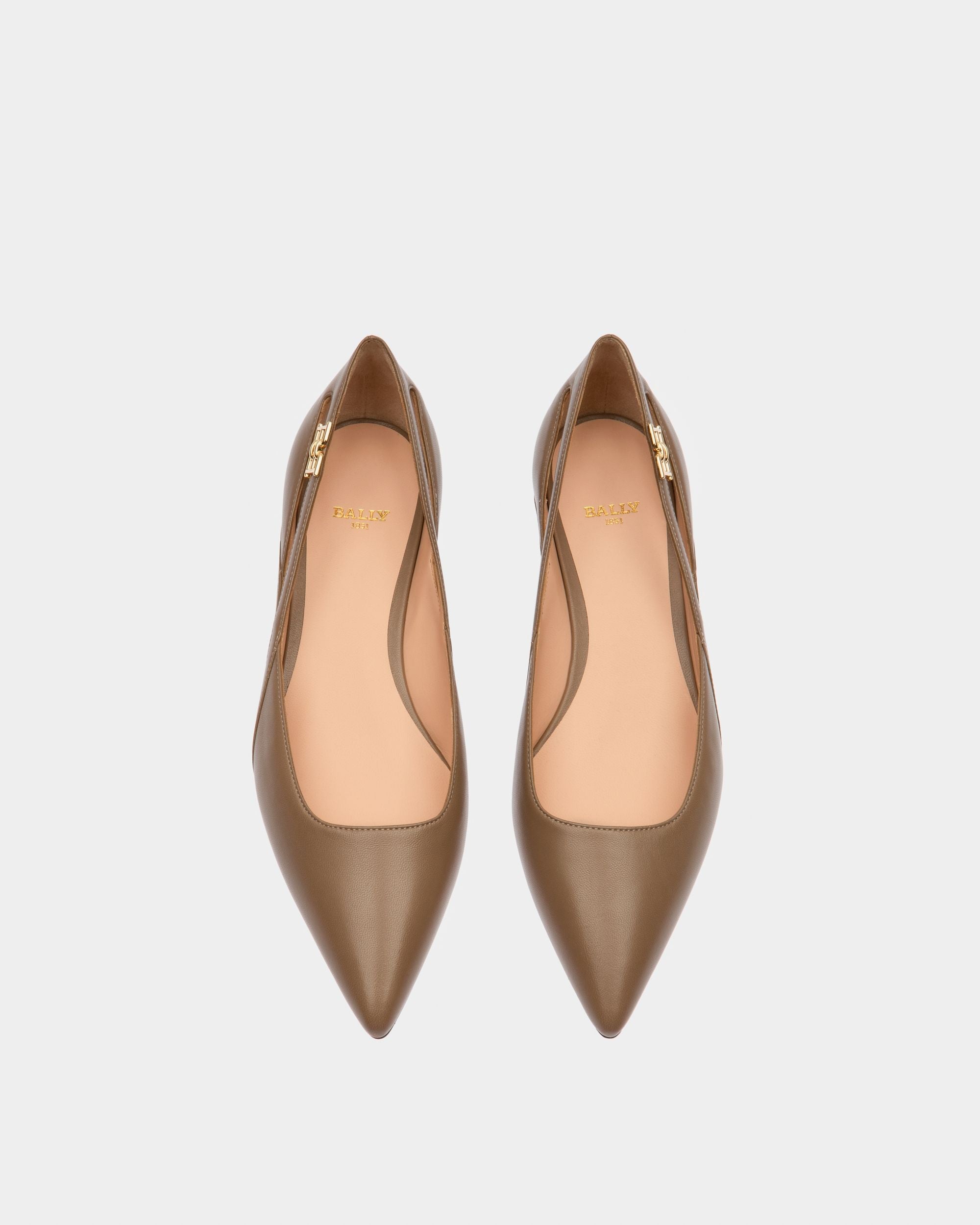 Elsa Flat Leather Ballerina In Taupe - Women's - Bally - 02