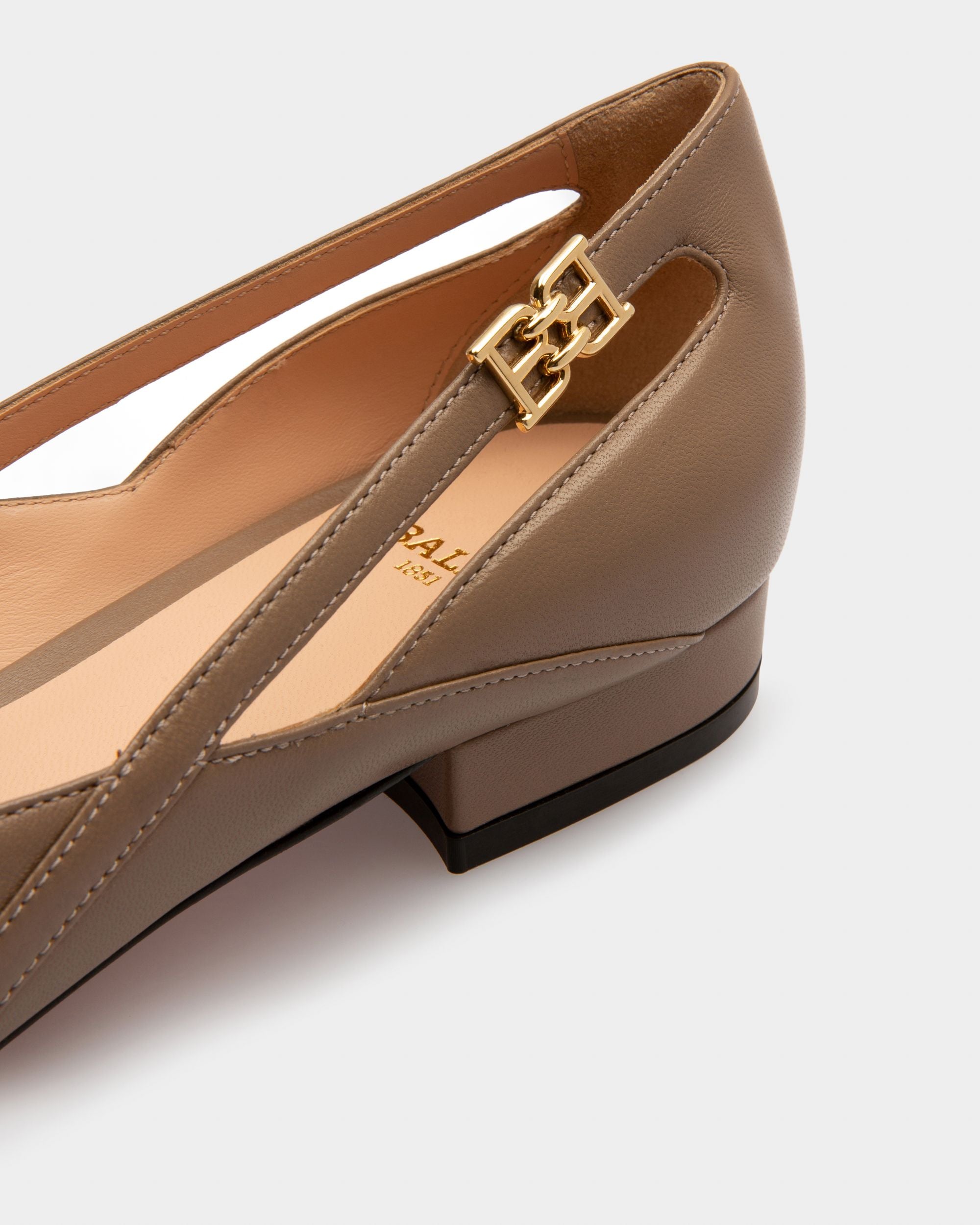 Elsa Flat Leather Ballerina In Taupe - Women's - Bally - 04
