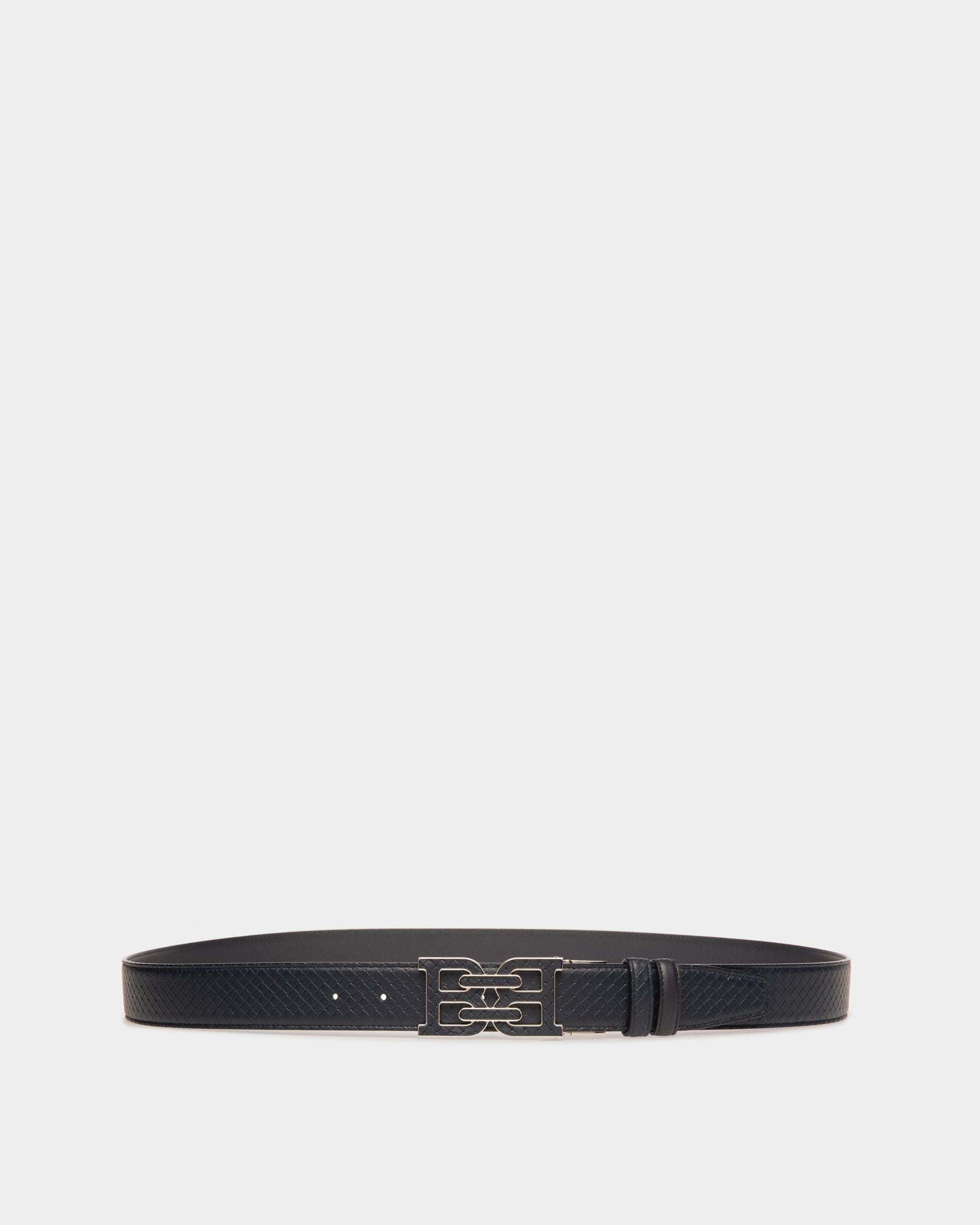 B-Chain Leather 35Mm Belt In Navy - Men's - Bally - 01