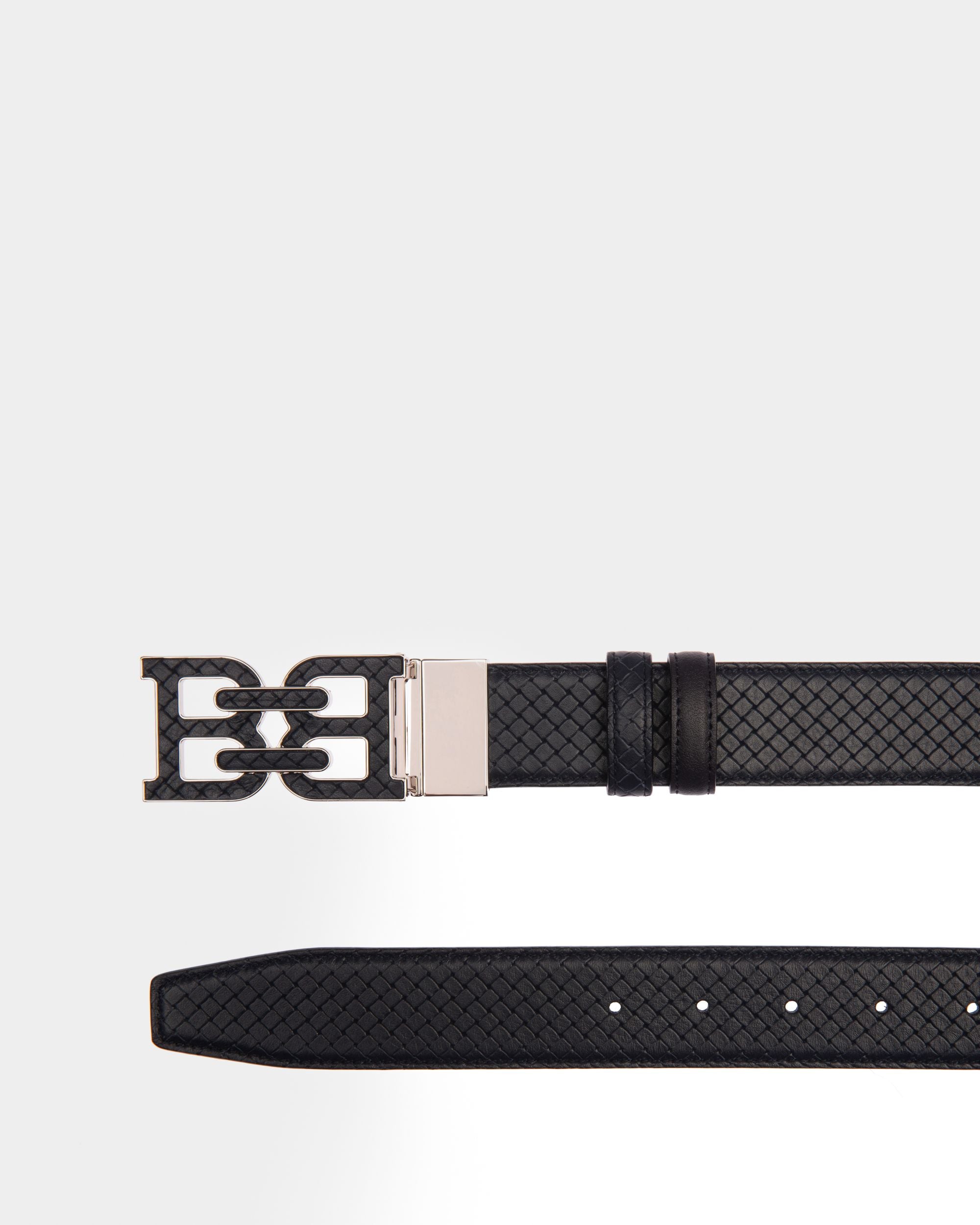 B-Chain Leather 35Mm Belt In Navy - Men's - Bally - 02