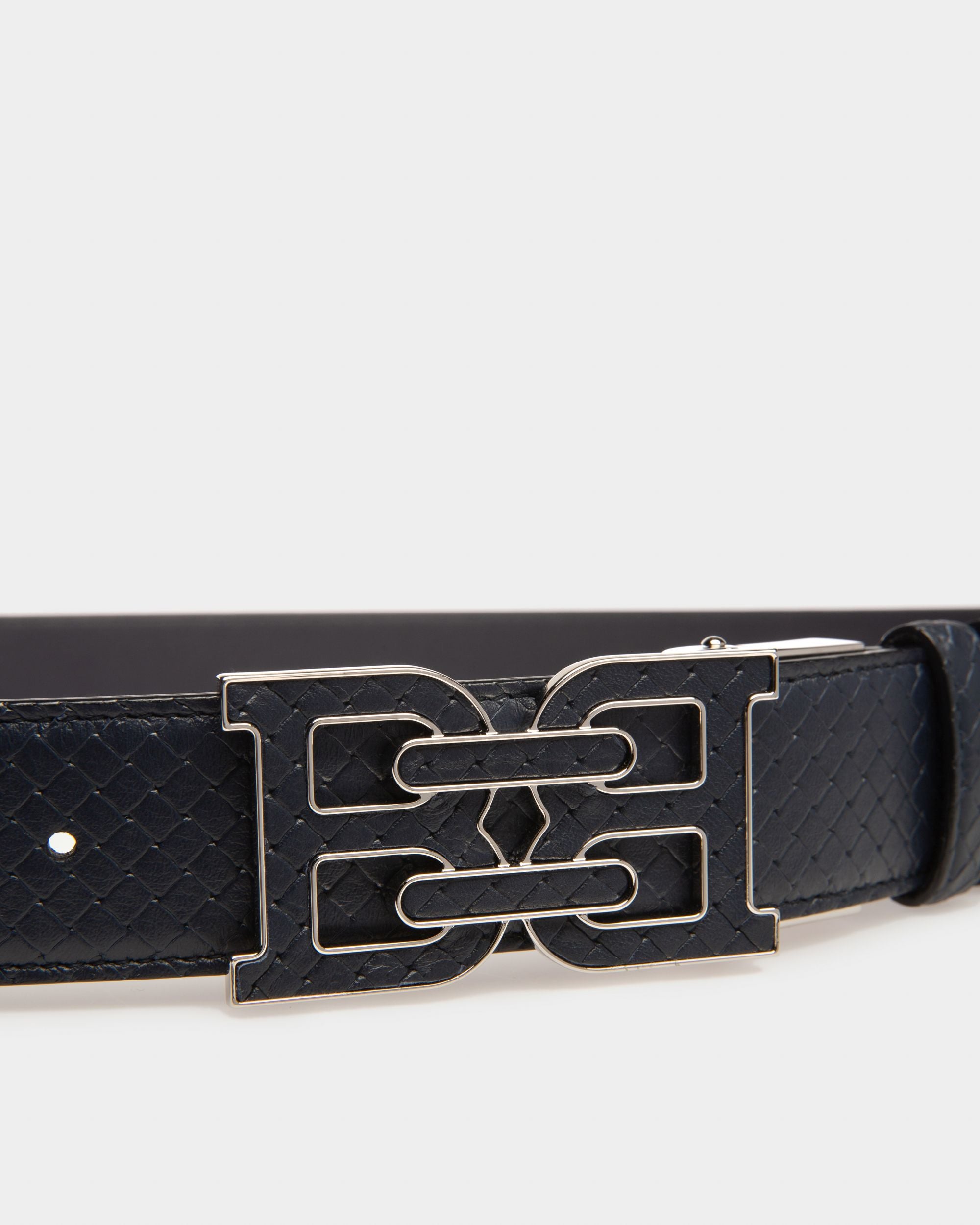 B-Chain Leather 35Mm Belt In Navy - Men's - Bally - 03