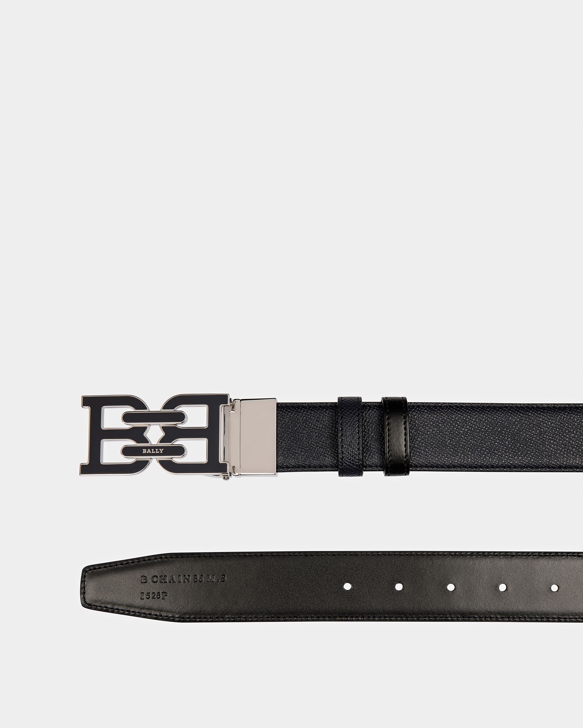 B Chain Leather Belt In Midnight Blue - Men's - Bally - 02